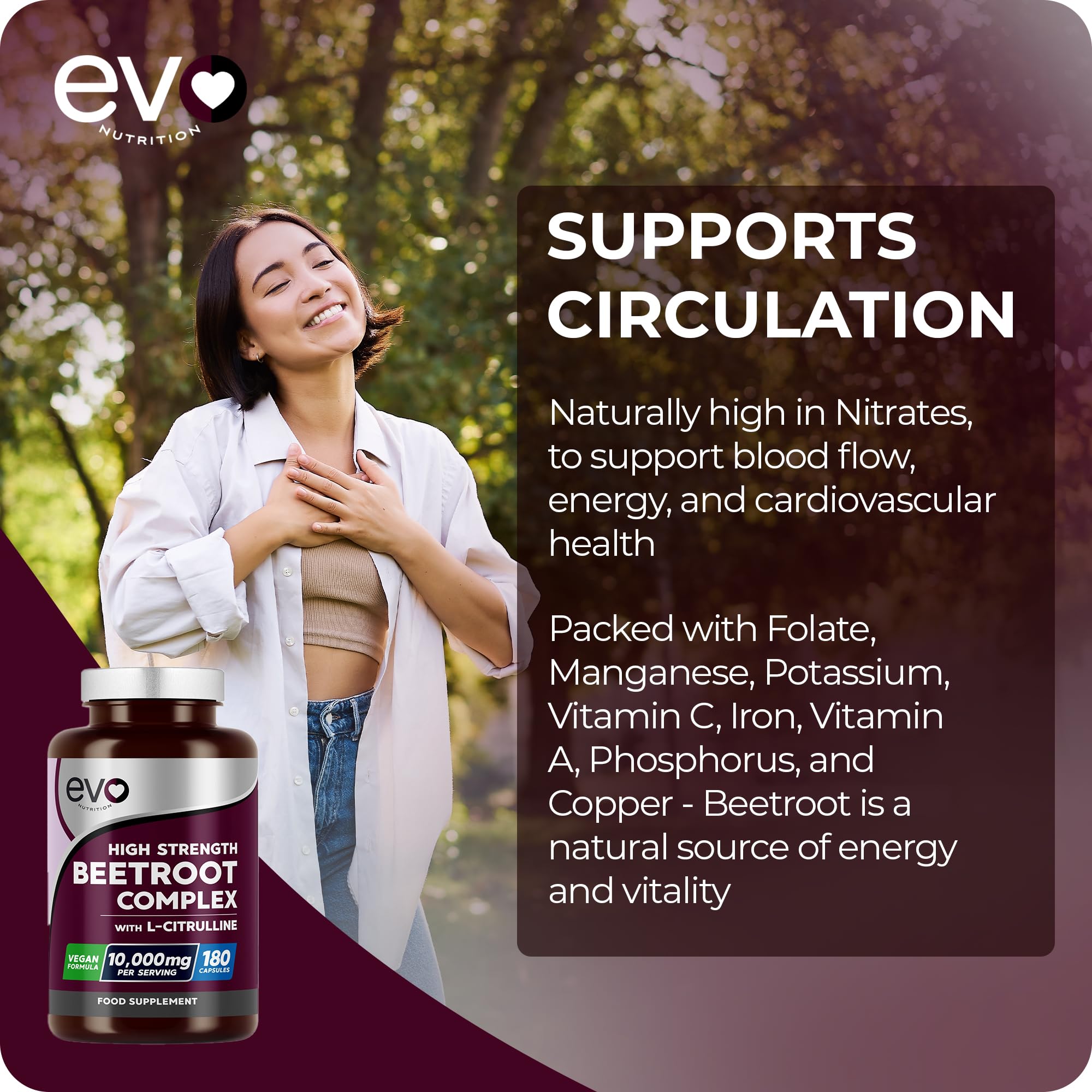 EVO Nutrition Beetroot & L-Citrulline 10,000mg, 180 Vegan Capsules