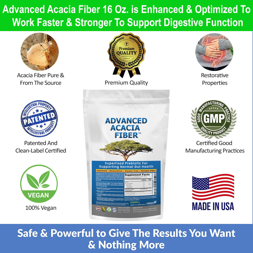 Organic Advanced Acacia Fiber Powder 40oz (2.5 lbs) - Soluble Fiber Leaky Gut Repair Powder. Natural Supplement for Gut Health, Regularity, Digestive Rejuvenation