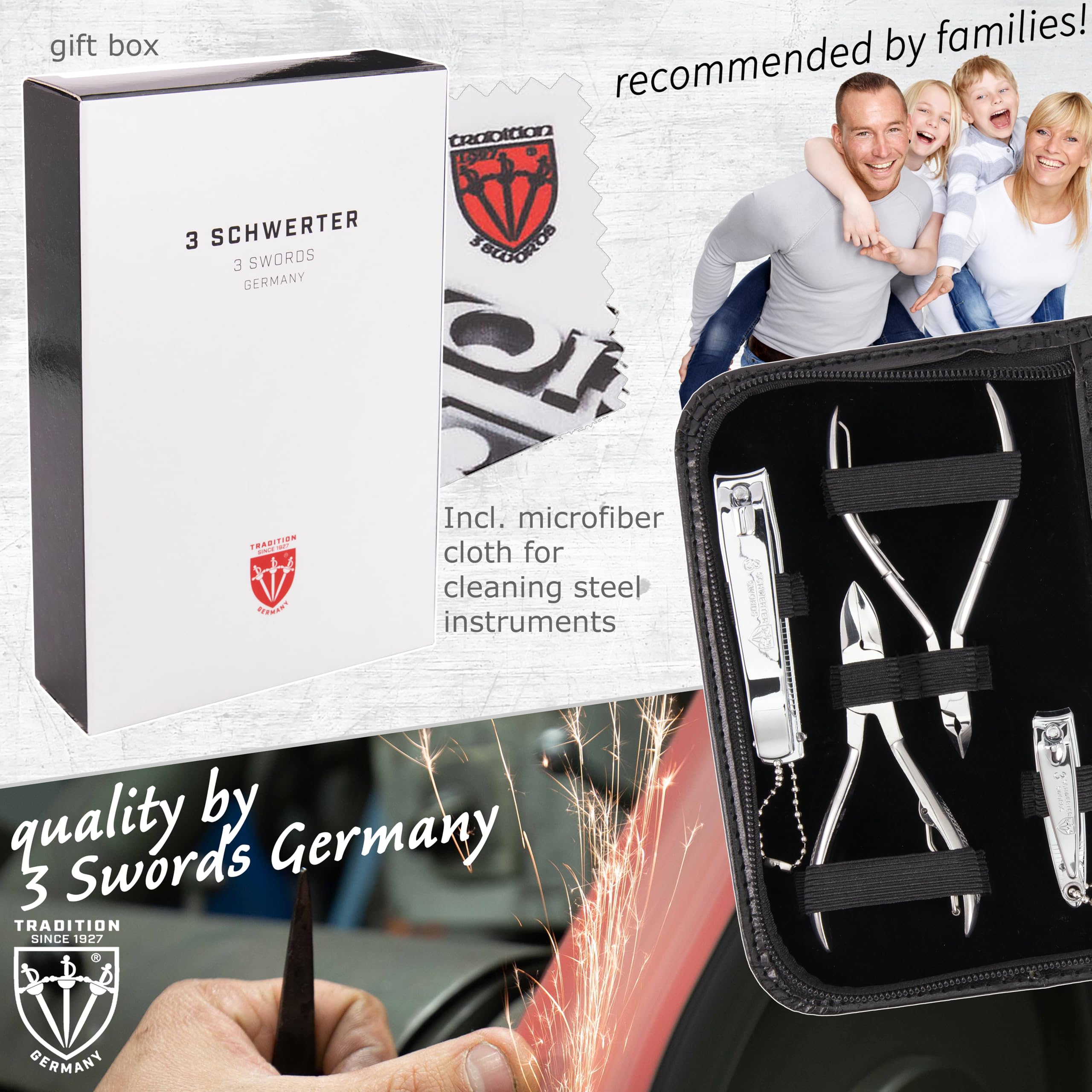 3 Swords Germany - brand quality 10 piece manicure pedicure grooming kit set for professional finger & toe nail care scissors clipper fashion leather case in gift box, Made by 3 Swords (00286)