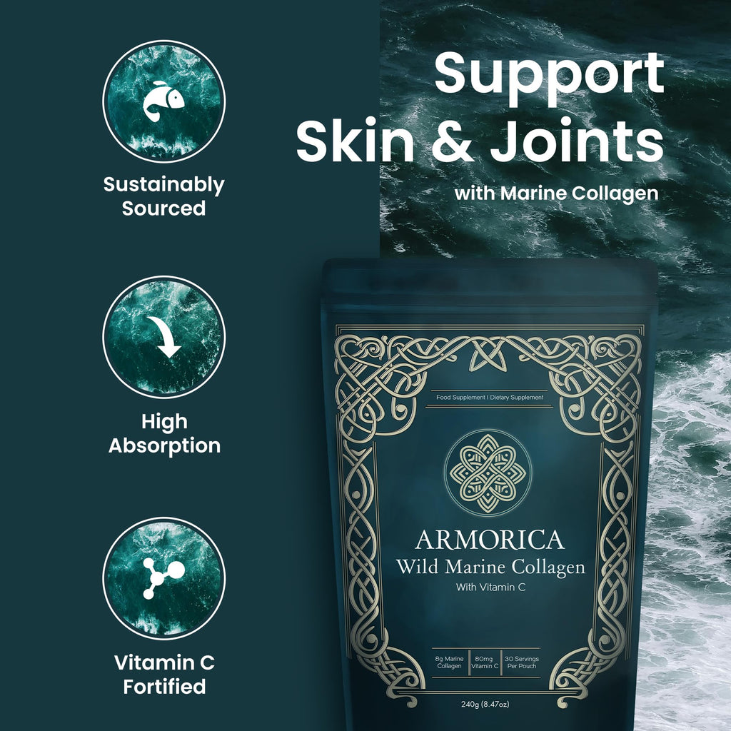 Marine Collagen Powder with Vitamin C – Hydrolyzed for Optimal Absorption | Unflavored & Easily Dissolves | Non-GMO & Microplastic Tested | Skin, Hair & Joint Support | 240g (30 Servings)