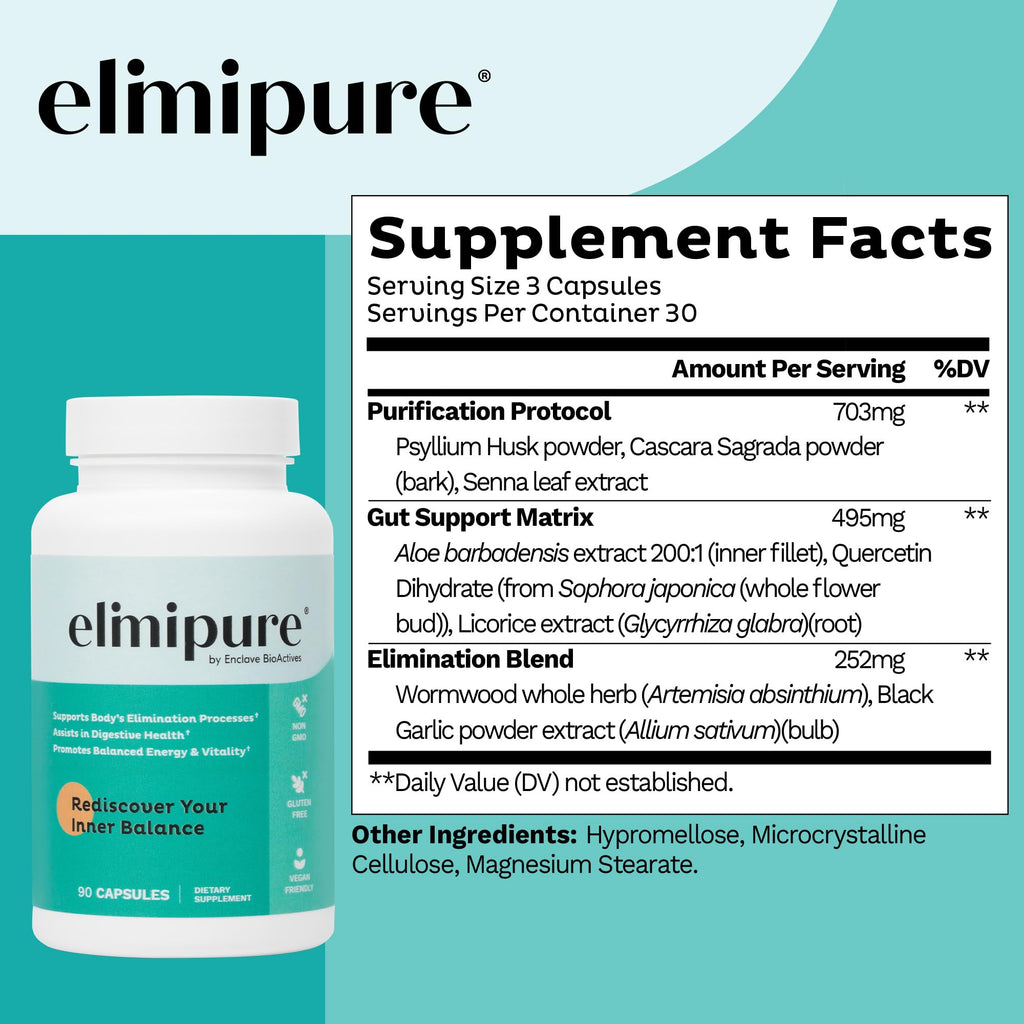 Elimipure Gut Cleanse Supplement | Black Walnut Wormwood Clove Detox