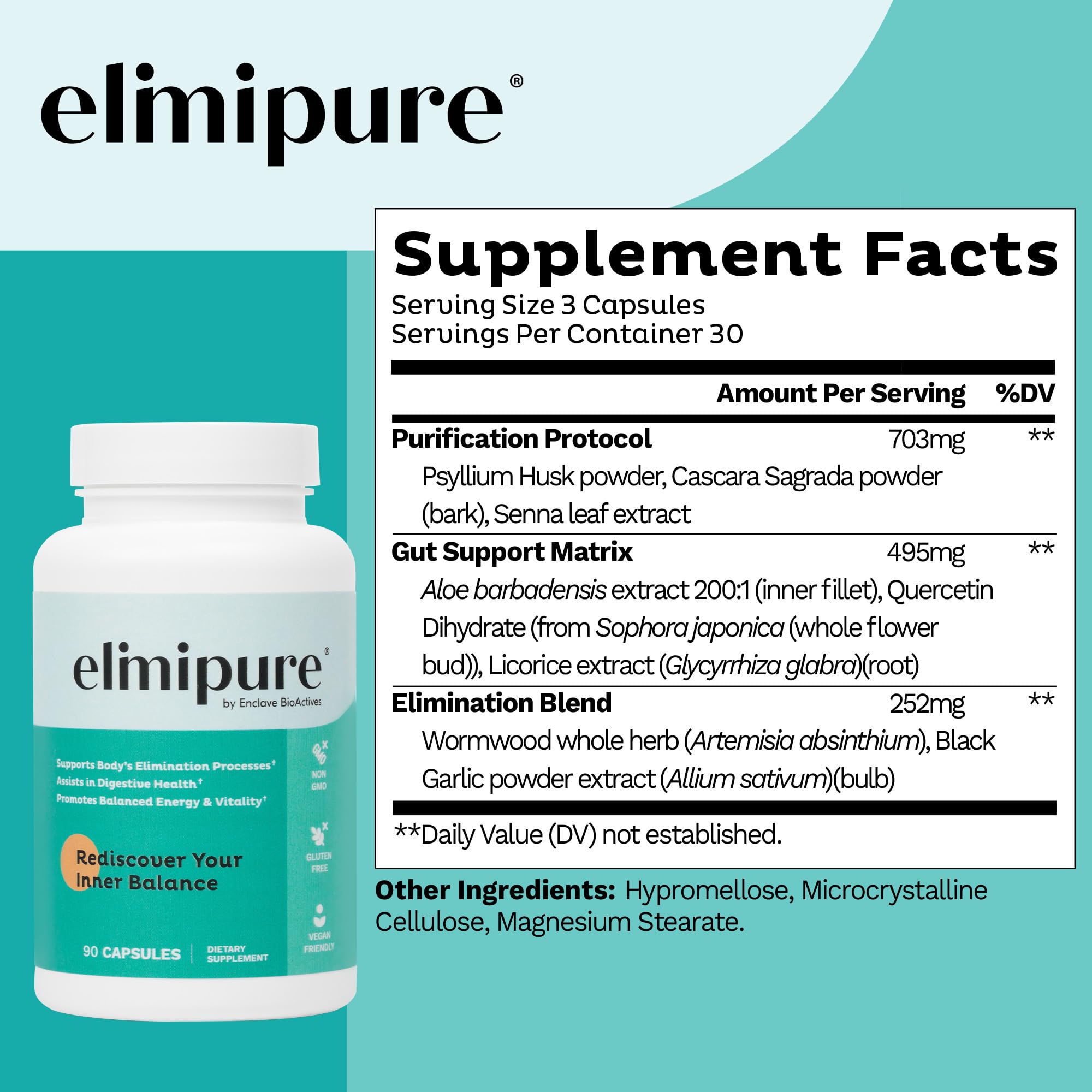 Elimipure Gut Cleanse Supplement | Black Walnut Wormwood Clove Detox