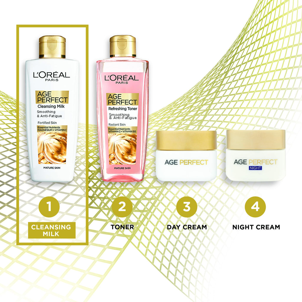 L'Oreal Paris Smoothing Cleansing Milk, Age Perfect, with Vitamin C, 200ml