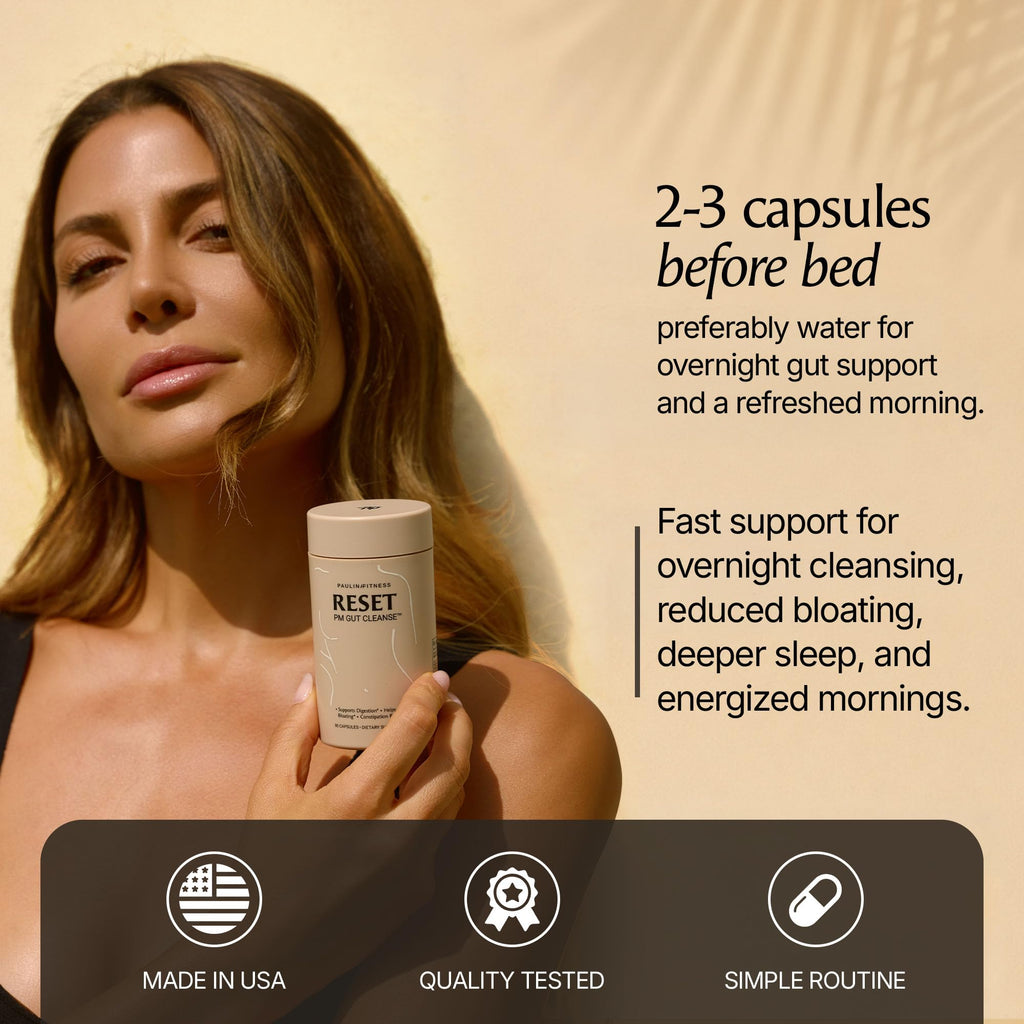 Paulina FITNESS Reset Overnight Digestive Aid, Bloating Relief, & Gut Health Supplement | Natural Detox & Digestive Cleanse to Support Weight Management and Relieve Constipation | 90 Capsules