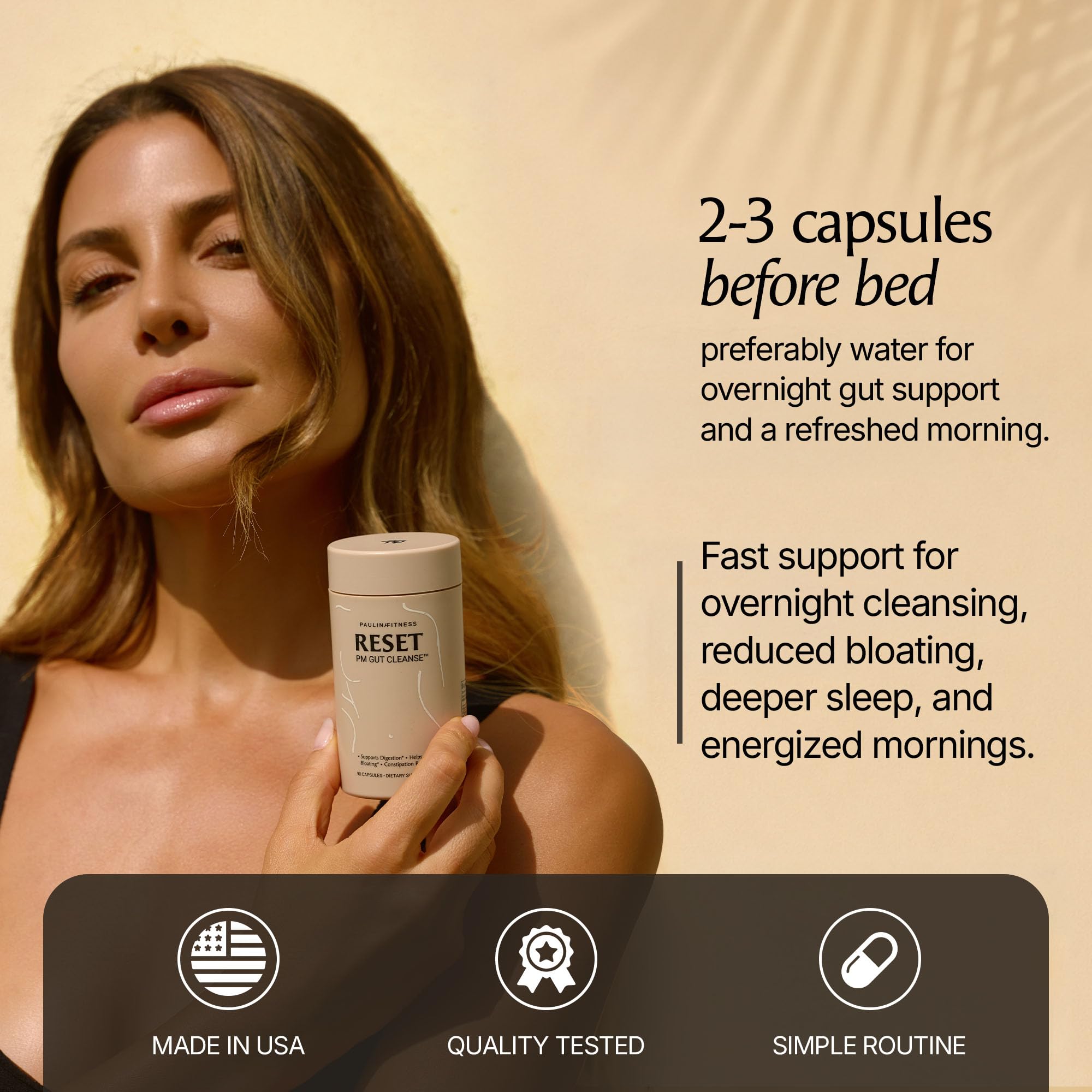 Paulina FITNESS Reset Overnight Digestive Aid, Bloating Relief, & Gut Health Supplement | Natural Detox & Digestive Cleanse to Support Weight Management and Relieve Constipation | 90 Capsules