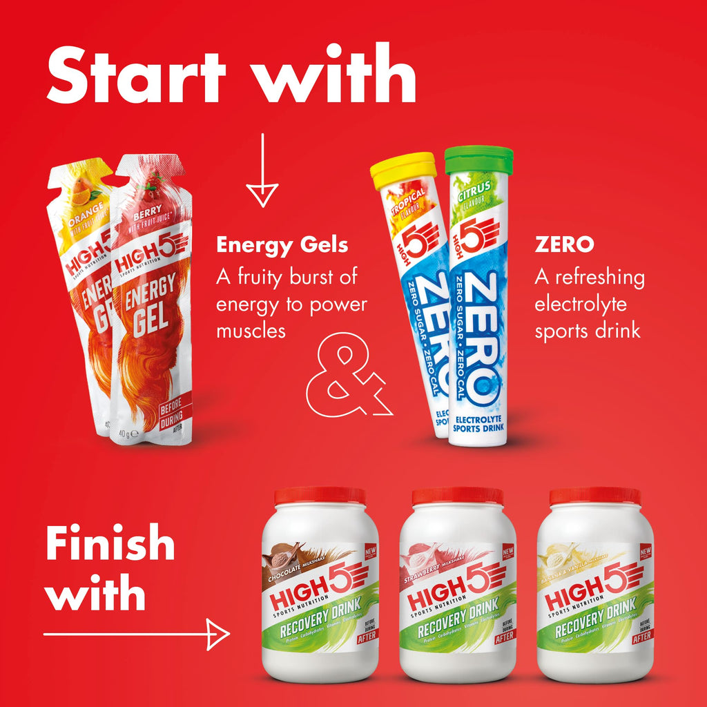 HIGH5 Recovery Drink - Carbohydrate and Whey Protein Powder (20g) for Muscle Recovery with Electrolytes Powder - Fast-Absorbing Post Workout Shake (Strawberry Milkshake, 450g - 9 Servings)