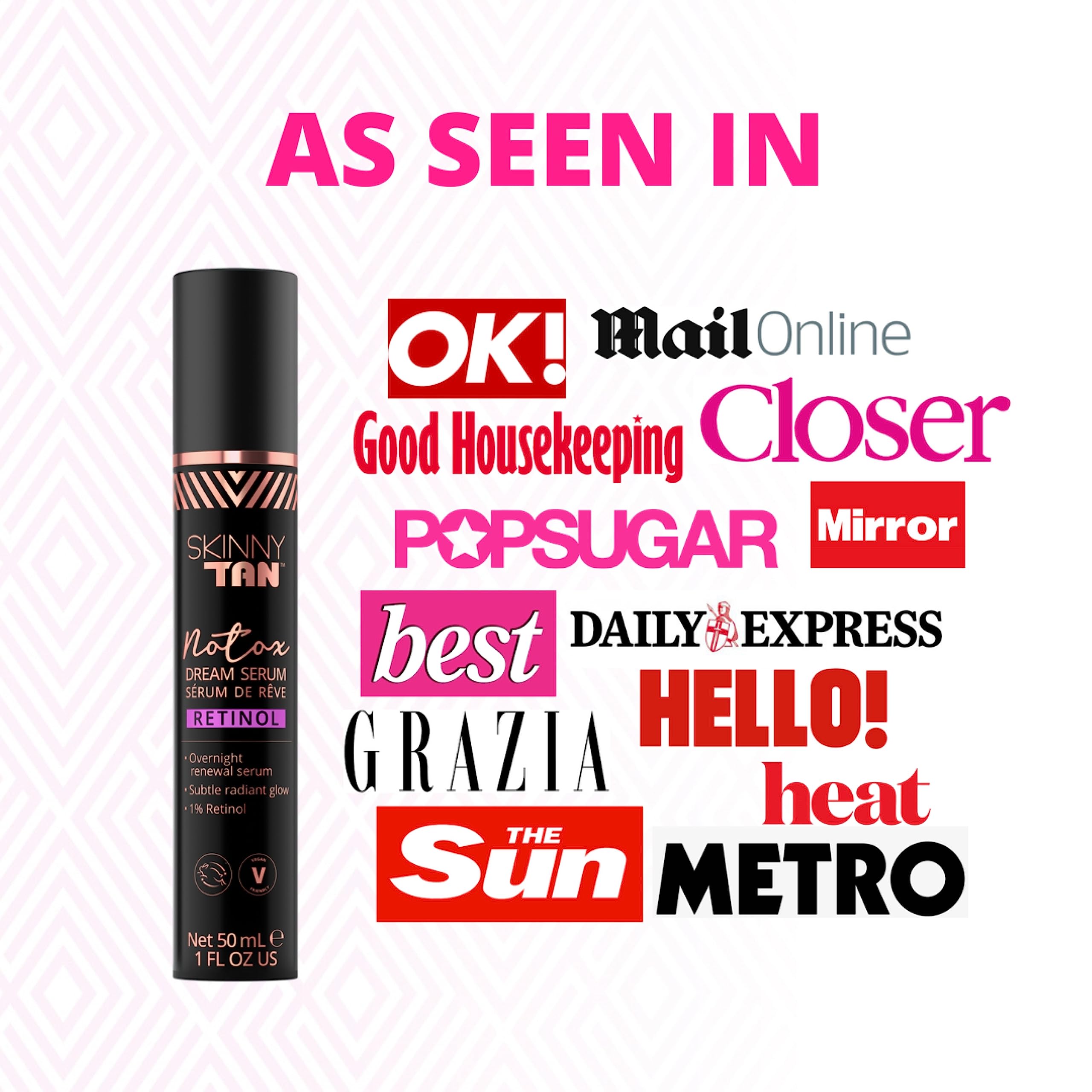 Skinny Tan Notox Retinol Dream Serum 50ml | Overnight Renewal Serum | Gradual Bronzed Glow | Gradual Face Tanner | Anti-Ageing Skincare with 1% Retinol