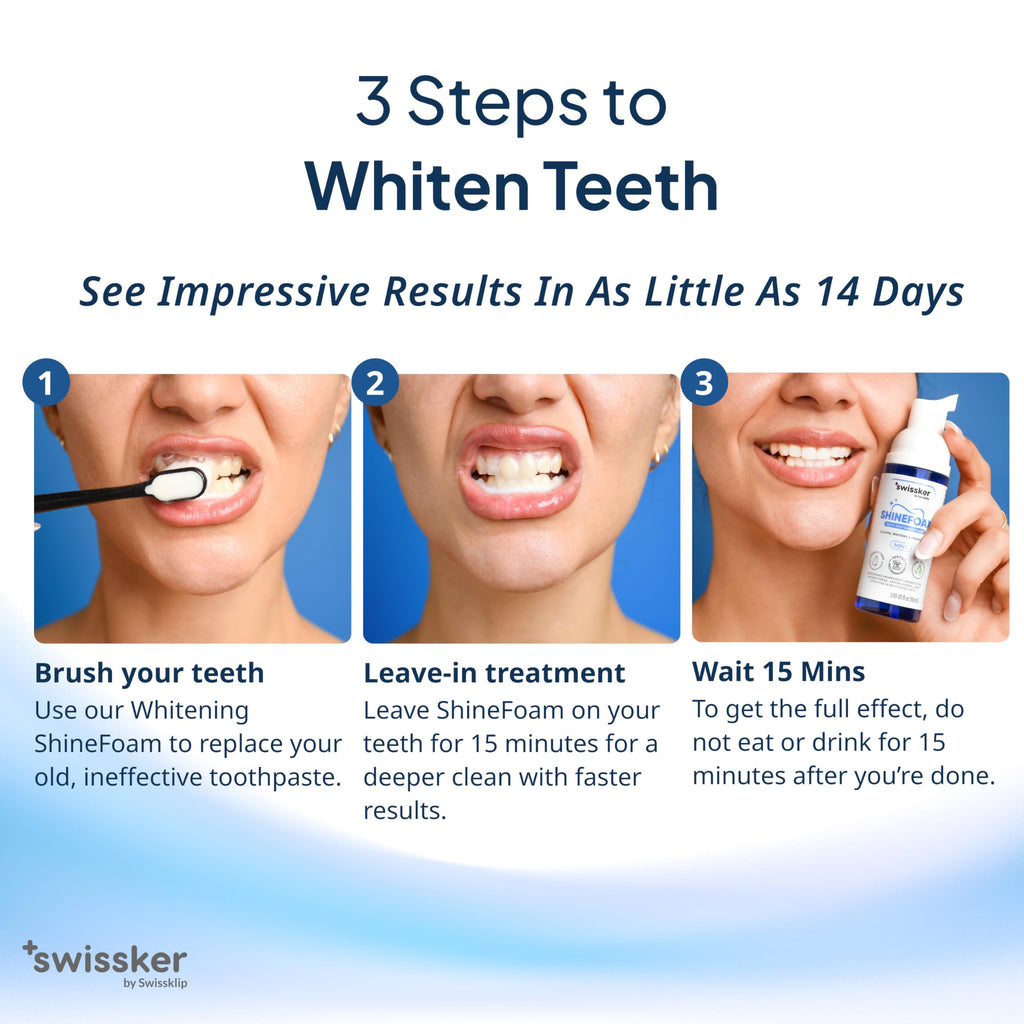Swissker by Swissklip ShineFoam | Teeth Whitening Foam | Mint Flavor Whitening Toothpaste | Teeth Whitener I Professional Teeth Whitening Kit | 100% Vegan - Made in USA - 1.69 oz - Pack 2