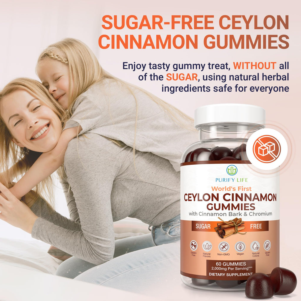 Sugar-Free Ceylon Cinnamon Gummies (2,000mg/Serving) – Vegan, Gluten-Free Herbal Cinnamon Supplement – Replace Cinnamon Capsules, Pills & Powders, 7-Keto – 60 Chews