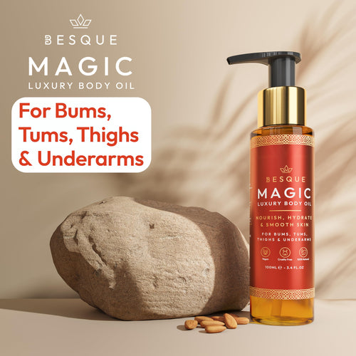 Besque Original Magic Body Oil, 3.4 FL OZ, After Shower Body Oil For Women, Hydrating Skin Care For Full Body That Plumps, Tightens, & Firms Skin With Natural Ingredients, Made In UK - Pack of 1