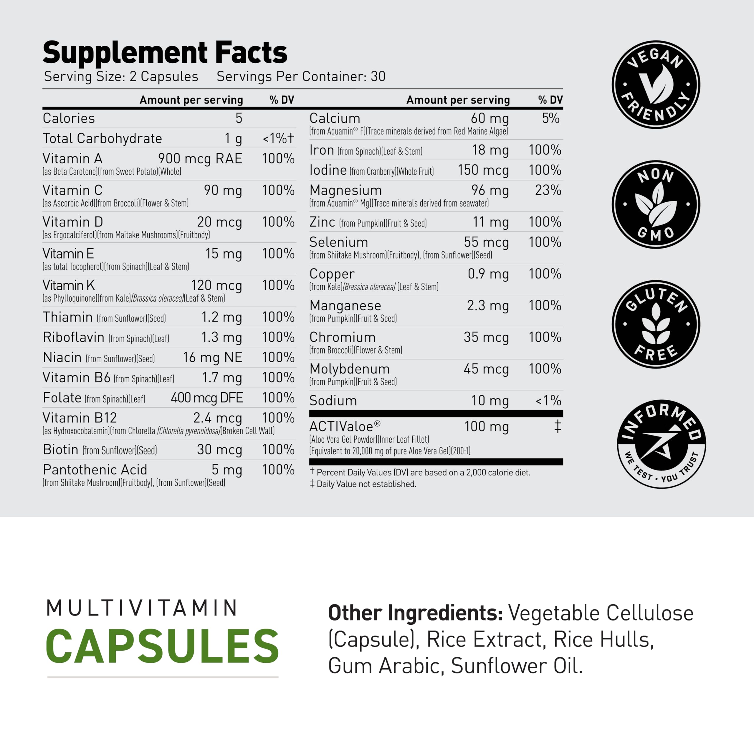 Kaged Multivitamin Capsules | Unflavored | Whole Foods Organic Fruits & Veggies | Plant Based Vegan Multivitamin | Vitamin C, D, E, B12 | Supplements for Men & Women | 30 Servings