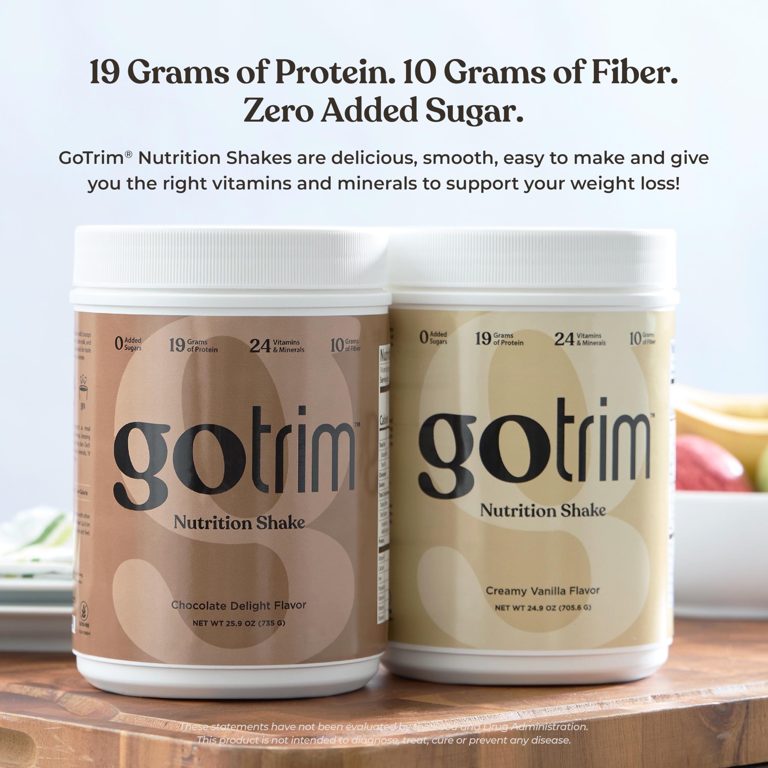 GoTrim Nutrition Shakes - Creamy Vanilla, High Protein, Meal Replacement Shake with 19g Protein & 10g Fiber, Ready to Drink, Gluten-Free, No Added Sugar, 14 Servings