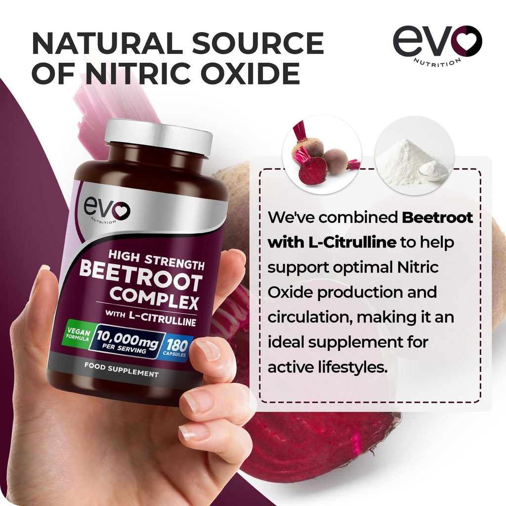 EVO Nutrition Beetroot & L-Citrulline 10,000mg, 180 Vegan Capsules