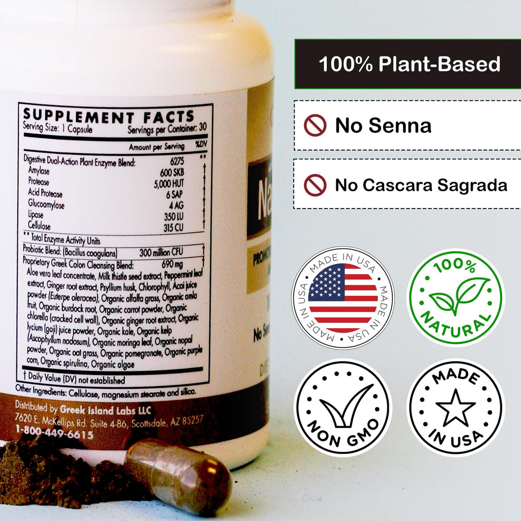 Greek Island Labs Natural Colon Cleanse Supplements – 30-Day Supply – Gentle Digestive Detox – Helps Reduce Gas, Bloating & Constipation – Supports Healthy Gut Function