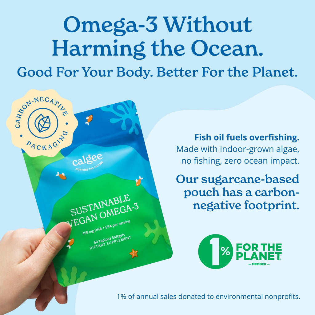 Calgee Algae Omega 3 Supplement, 450mg DHA & EPA, Carrageenan-Free & Sorbitol-Free, Vegan Softgels, Third-Party Tested, Plant-Based Fish Oil Alternative, Non-GMO, 60 Count