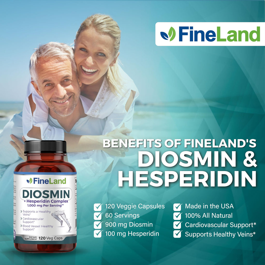FineLand Diosmin & Hesperidin Complex, Premium Advanced Formula, 1000 mg, Blood Flow and Circulation Support, 120 Capsules, 100% Vegan, All Natural