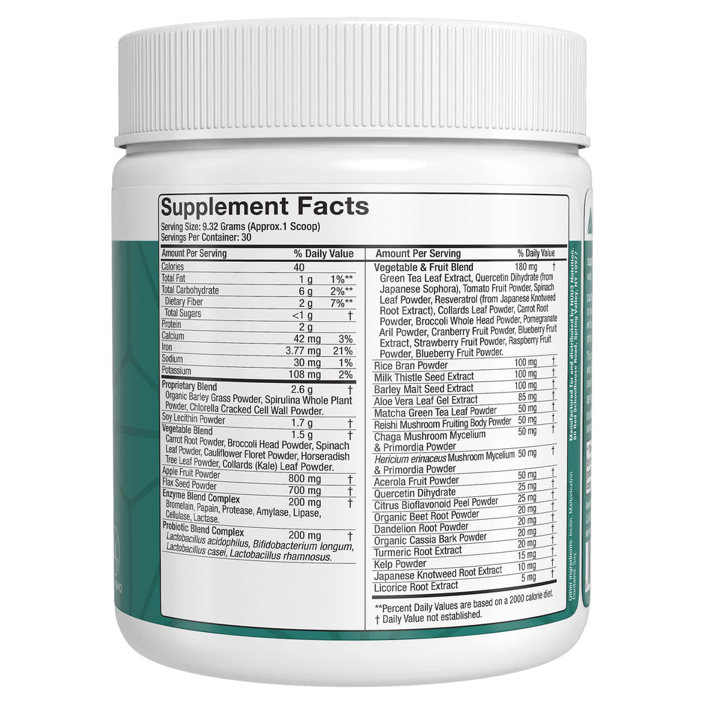 NUU3 Super Greens Superfoods + Probiotics - Immune Support, Improved Energy & Gut Health Digestive Enzymes - Boosts Immunity - 30 Servings (Unflavored)