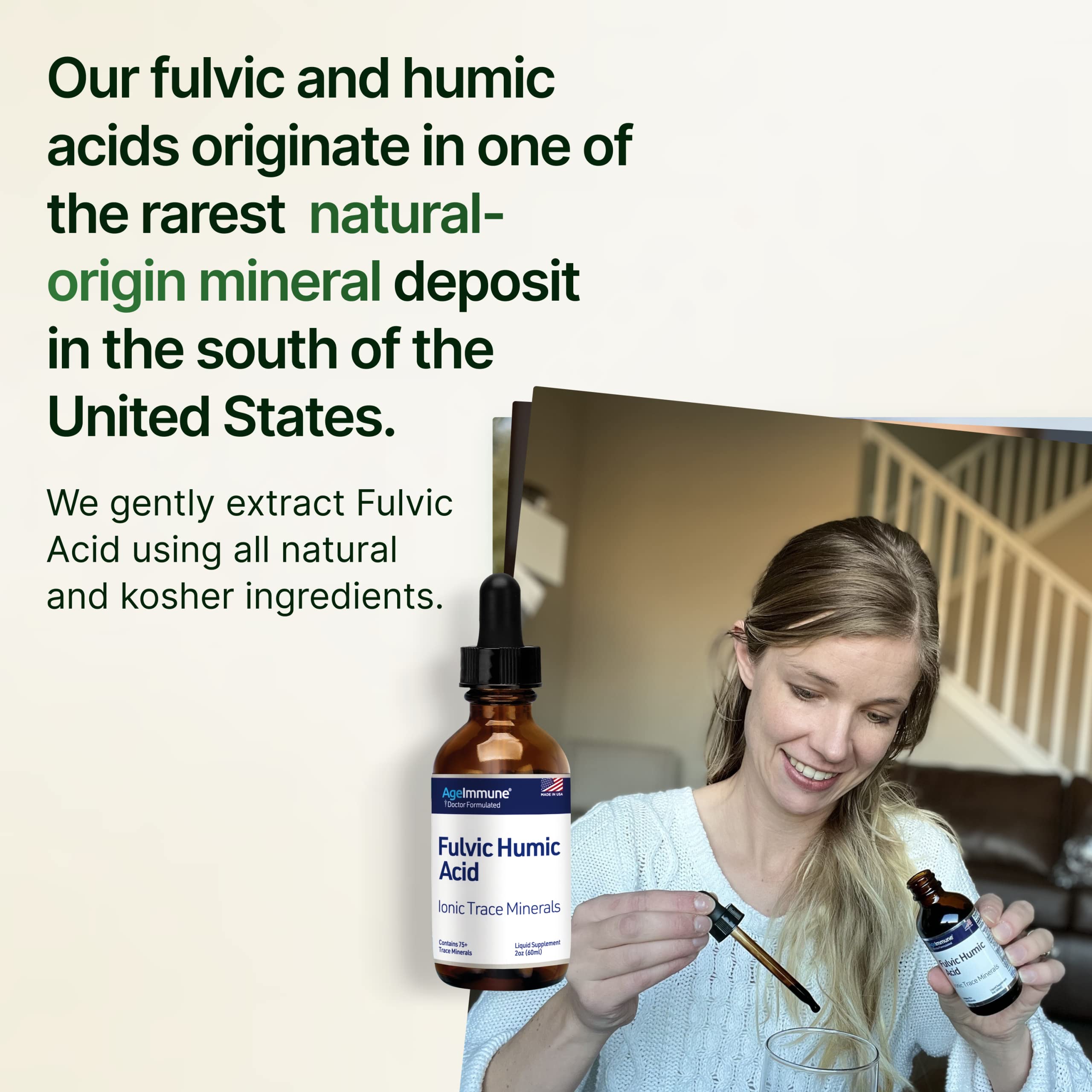 Fulvic Humic Acid 75 + Ionic Trace Minerals - Plant Derived in USA - Fulvic Acid Minerals Concentrate for Energy, Gut Health and Hydration- 1 gram of Liquid Supplement per Serving - 2 oz.