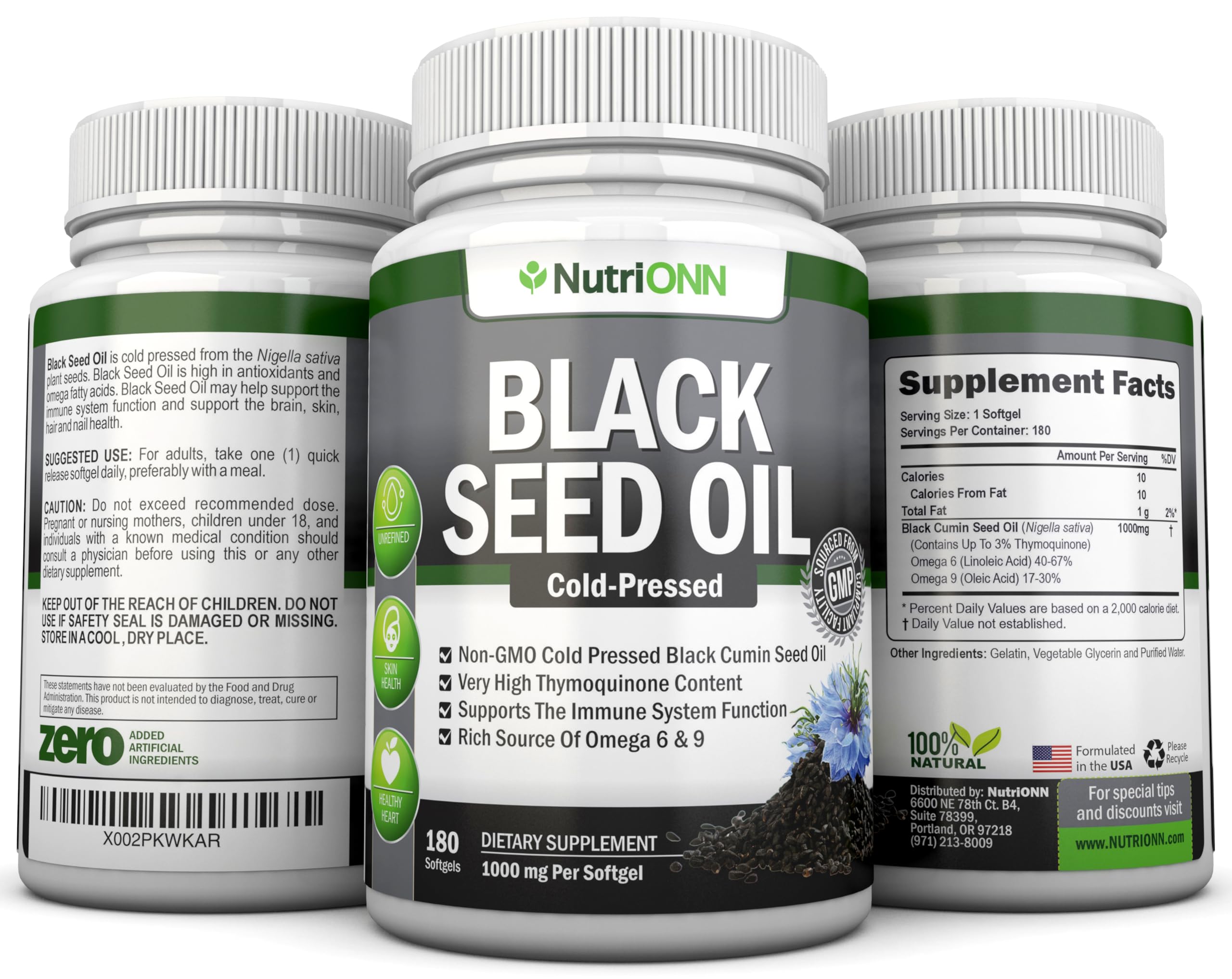 Black Seed Oil - 1000 Mg - 180 Softgels - Cold-Pressed Non-GMO Black Cumin Seed Capsules - Super High Thymoquinone Content - Nigella Sativa - Rich in Omega 6 & 9 Fatty Acids - Immune Health Support