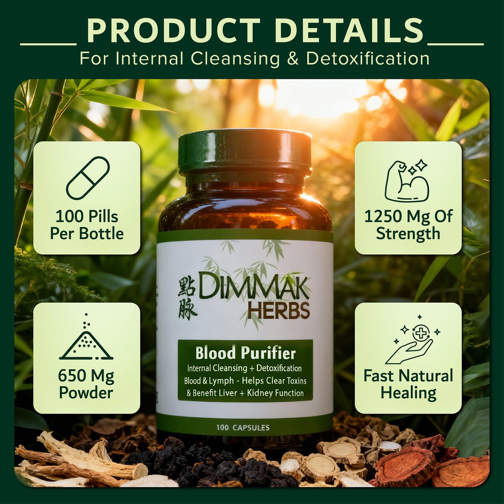 Dimmak Herbs Blood Purifier & Lymphatic Cleanse- Systemic Detox Supplement for Skin, Liver, & Immune Health- Organic Andrographis & Coptis Herbal Formula- Vegan, Non-Laxative- 100 Capsules