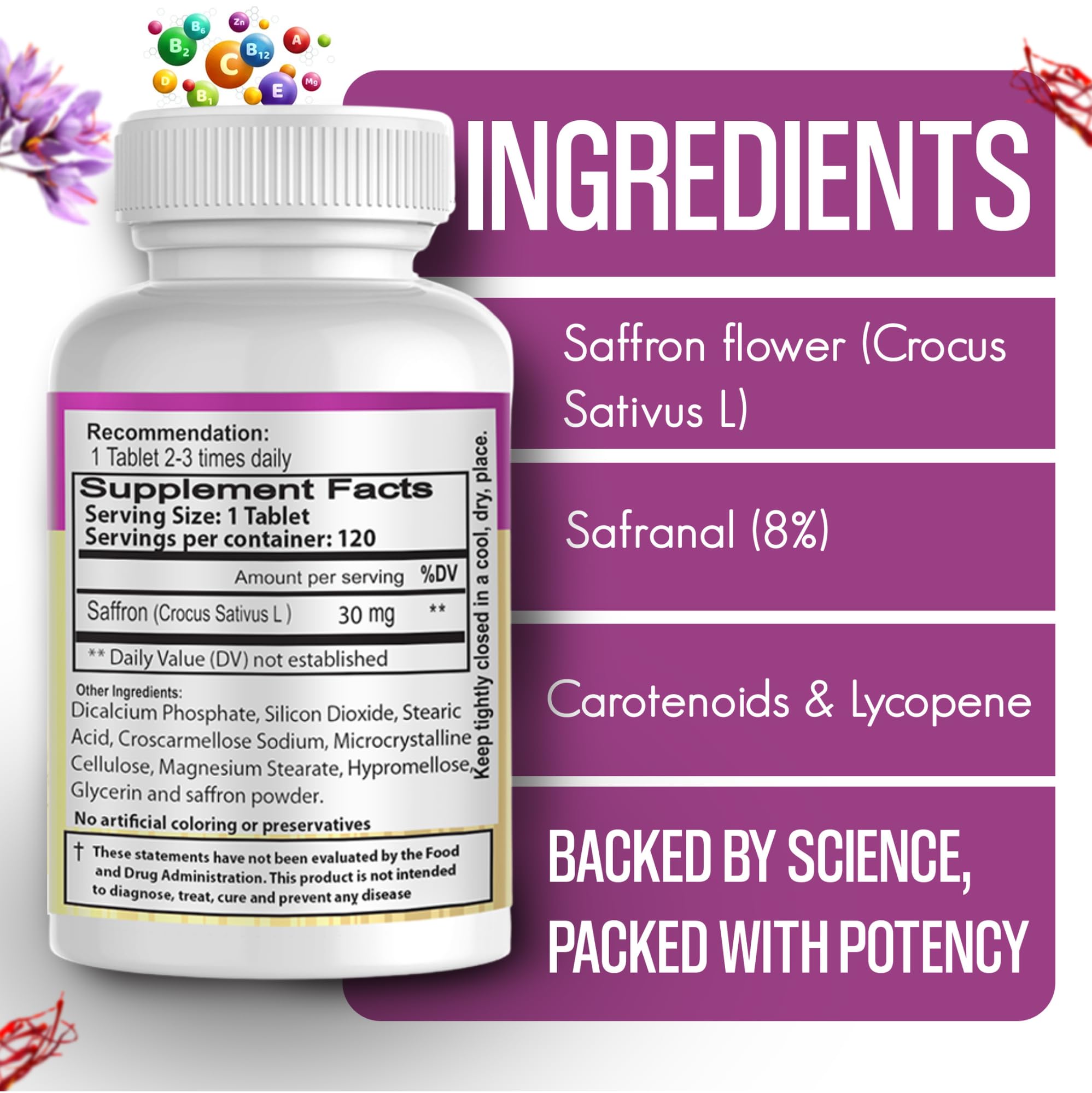 EXIR Saffron Supplement | Supports Focus, Healthy Eating Habits, Mood, Metabolism (120 Tablets)