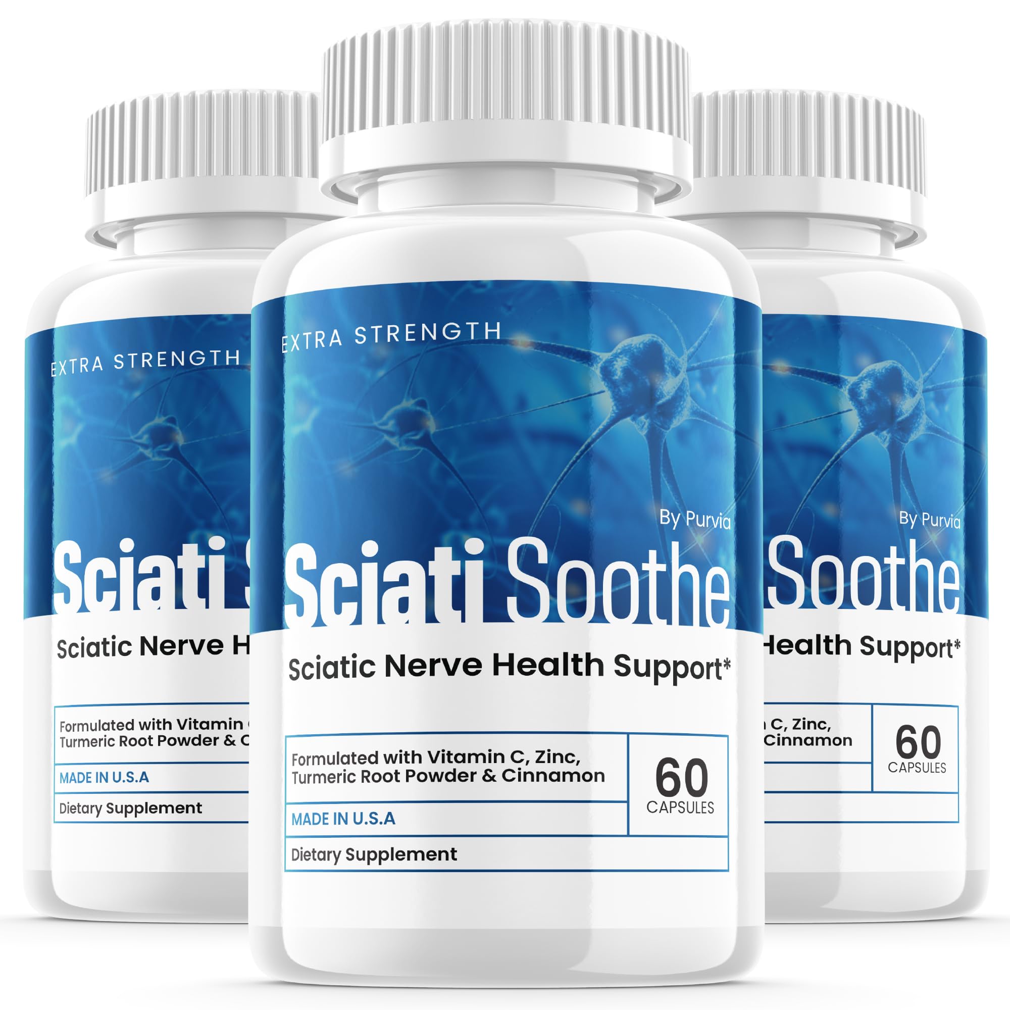 (3 Pack) Sciatisoothe Supplement for Sciatica, Sciati Soothe Nerve Health, Sciatisoothe Capsules Vitamins, Sciatisoothe Advanced Overall Wellness Support Maximum Strength Formula USA (180 Capsules)