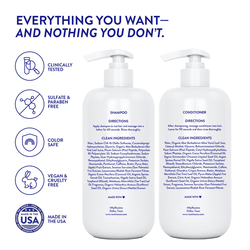 Routine Wellness Anti-Thinning Shampoo and Conditioner Set for Thinning Hair - Biotin DHT Blocker Women & Men - Color Safe Shampoo for Hair Loss & Healthier Hair - Unscented Set