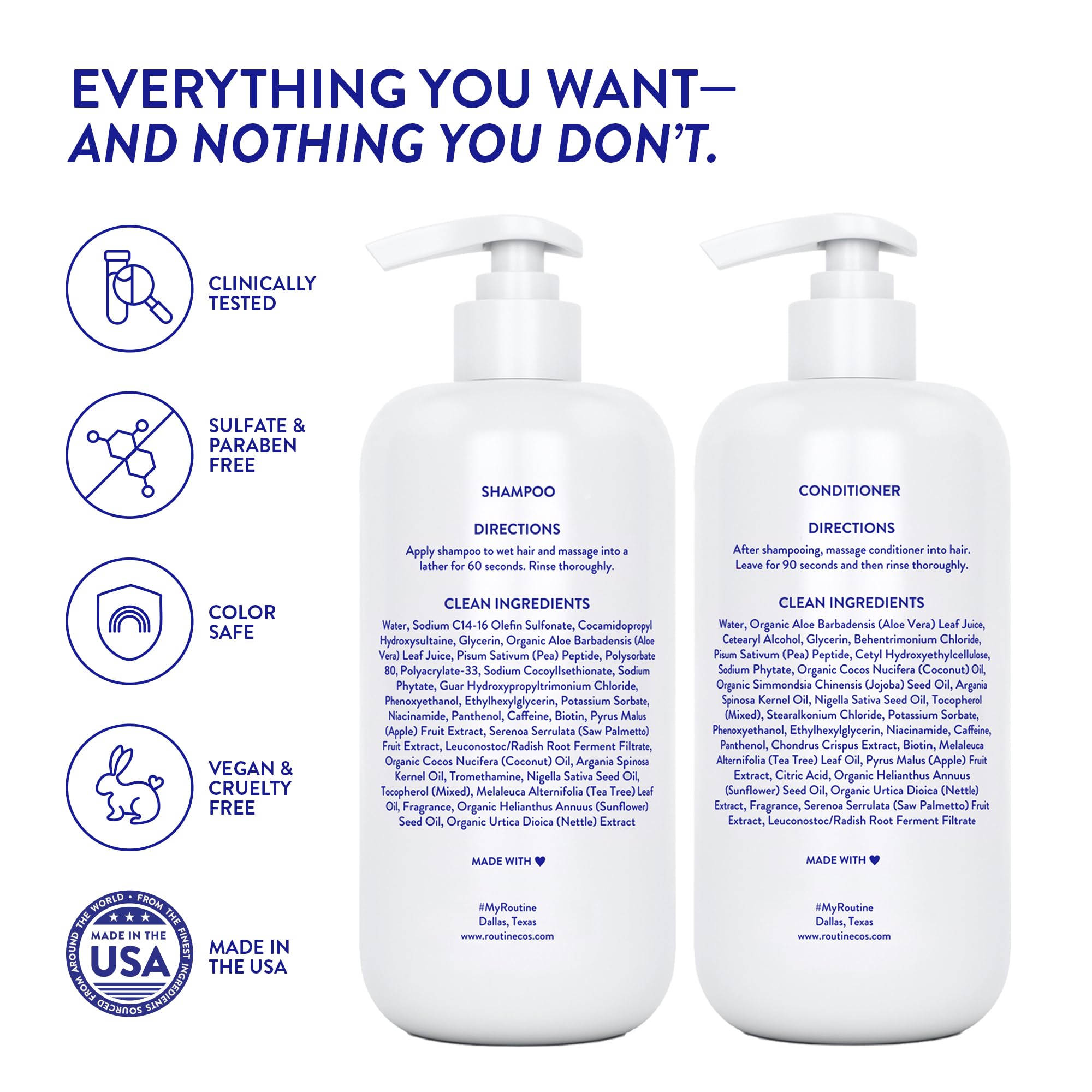 Routine Wellness Anti-Thinning Shampoo and Conditioner Set for Thinning Hair - Biotin DHT Blocker Women & Men - Color Safe Shampoo for Hair Loss & Healthier Hair - Unscented Set