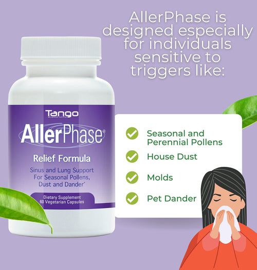 AllerPhase Natural Herbal Sinus and Lung Relief Supplement for Seasonal Respiratory Discomfort Caused by Pollens, Dust, and Dander (60 Vegetarian Capsules)