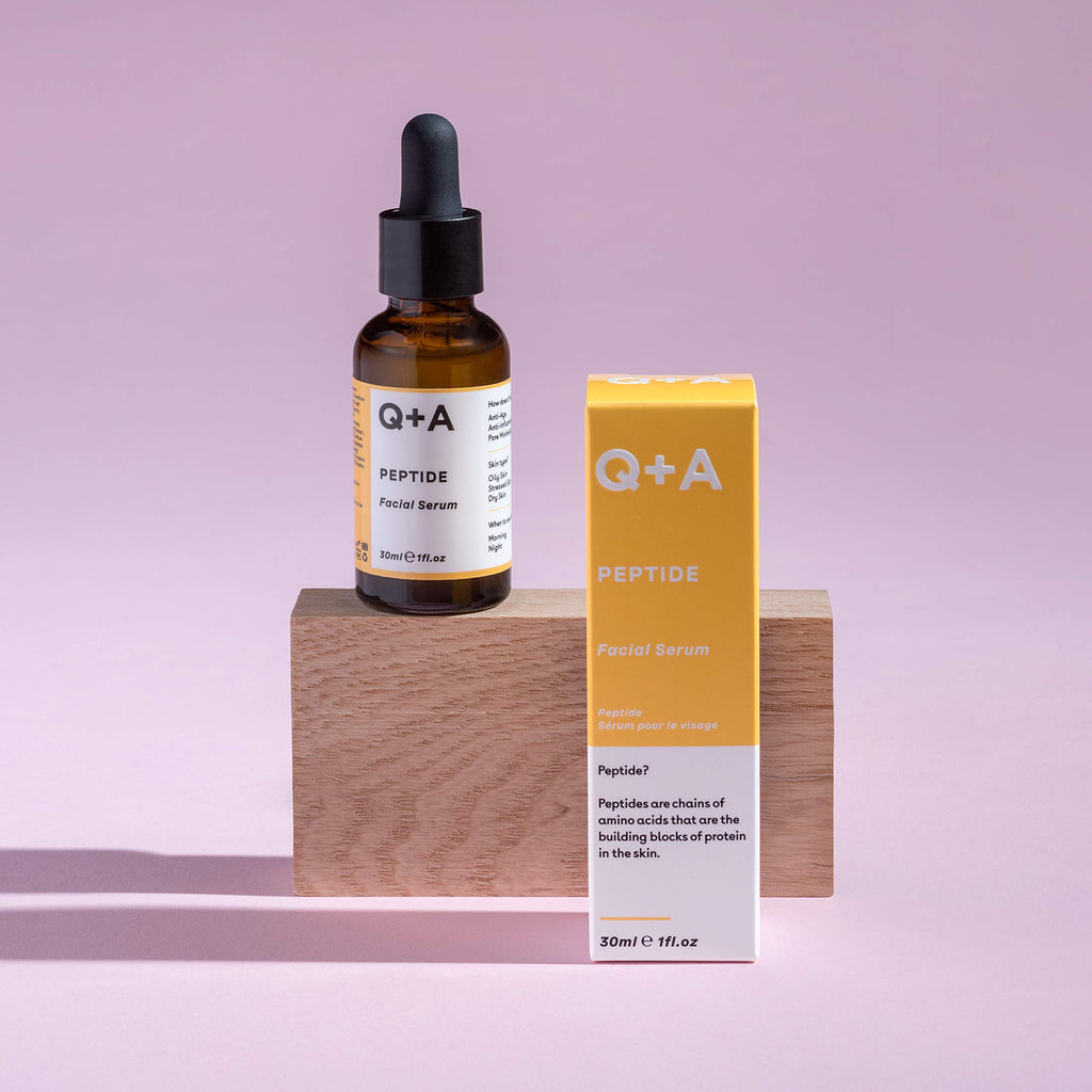 Q+A Peptide Facial Serum - Anti-Ageing Peptide Face Serum for Revitalised, Youthful Skin, Water-Based Fast Absorption – Contains Pure Peptide, Magnesium PCA, and Hyaluronic Acid for Hydration, 30ml