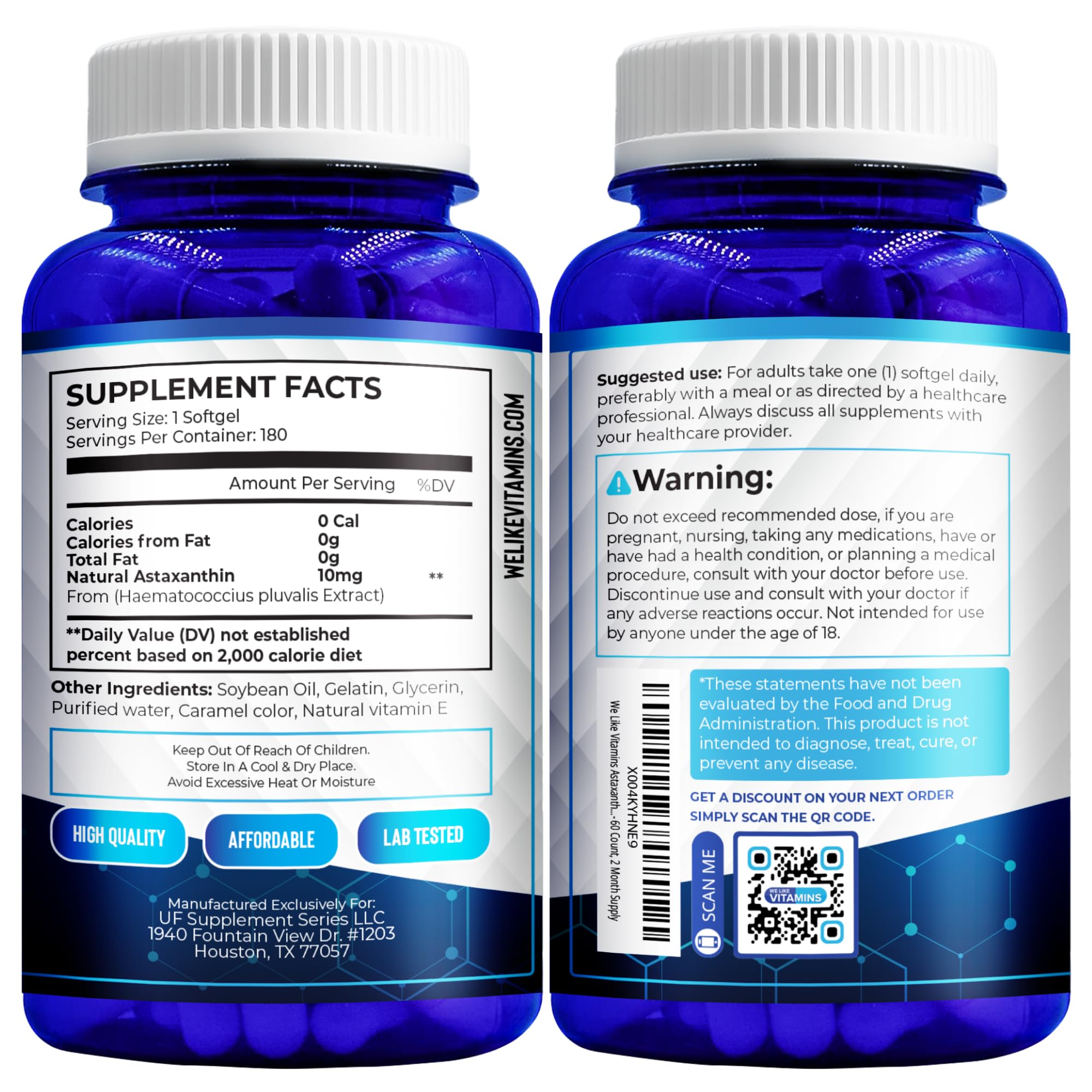 We Like Vitamins Astaxanthin 10mg Softgel - Highly Potent Astaxanthin Supplements from Haematococcus Pluvialis - Improves Eye, Joint, Skin Health & Energy Levels - 180 Servings, 6 Month Supply
