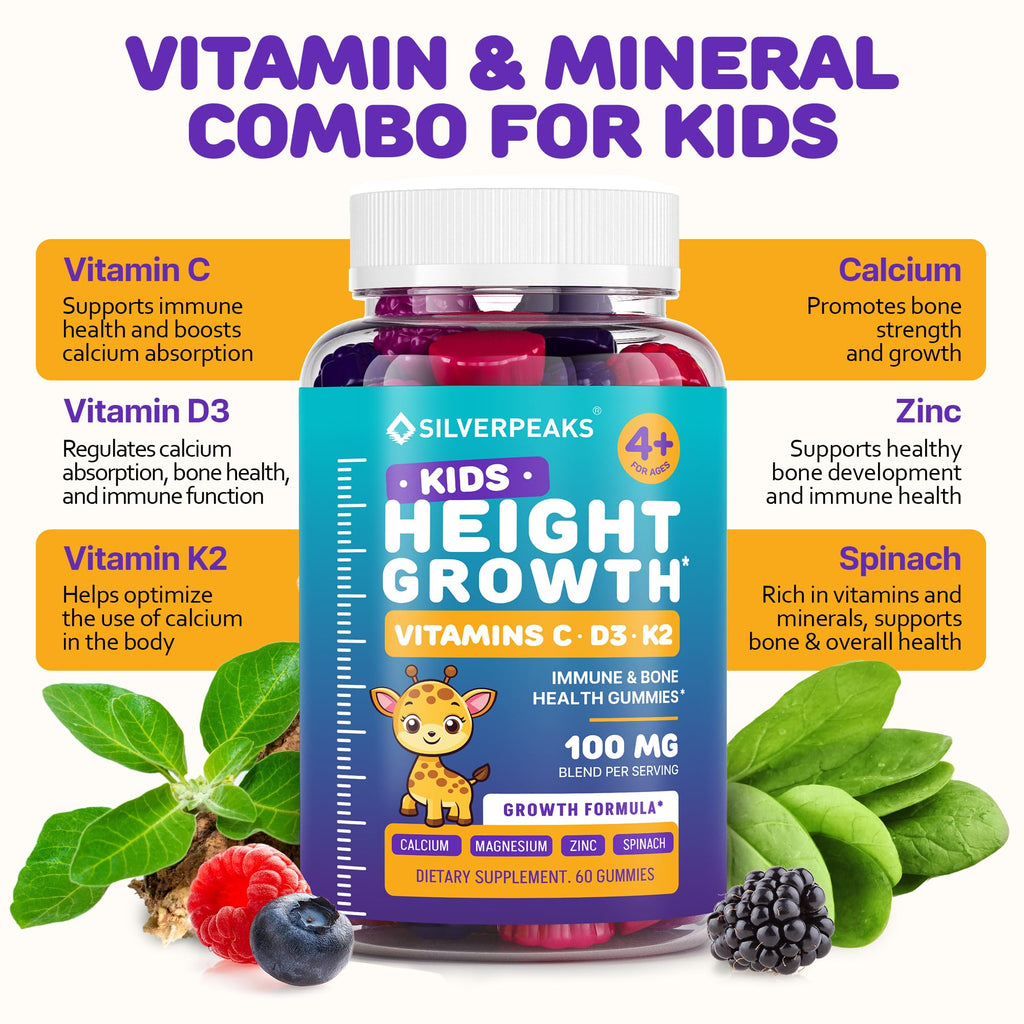 Height Growth Gummies for Kids - Growth Vitamins for Teens, Height Increase Multivitamin for Boys & Girls with Calcium Vitamin D C K2 Magnesium Zinc, Natural Height Growth Maximizer Supplement, 60 PCS