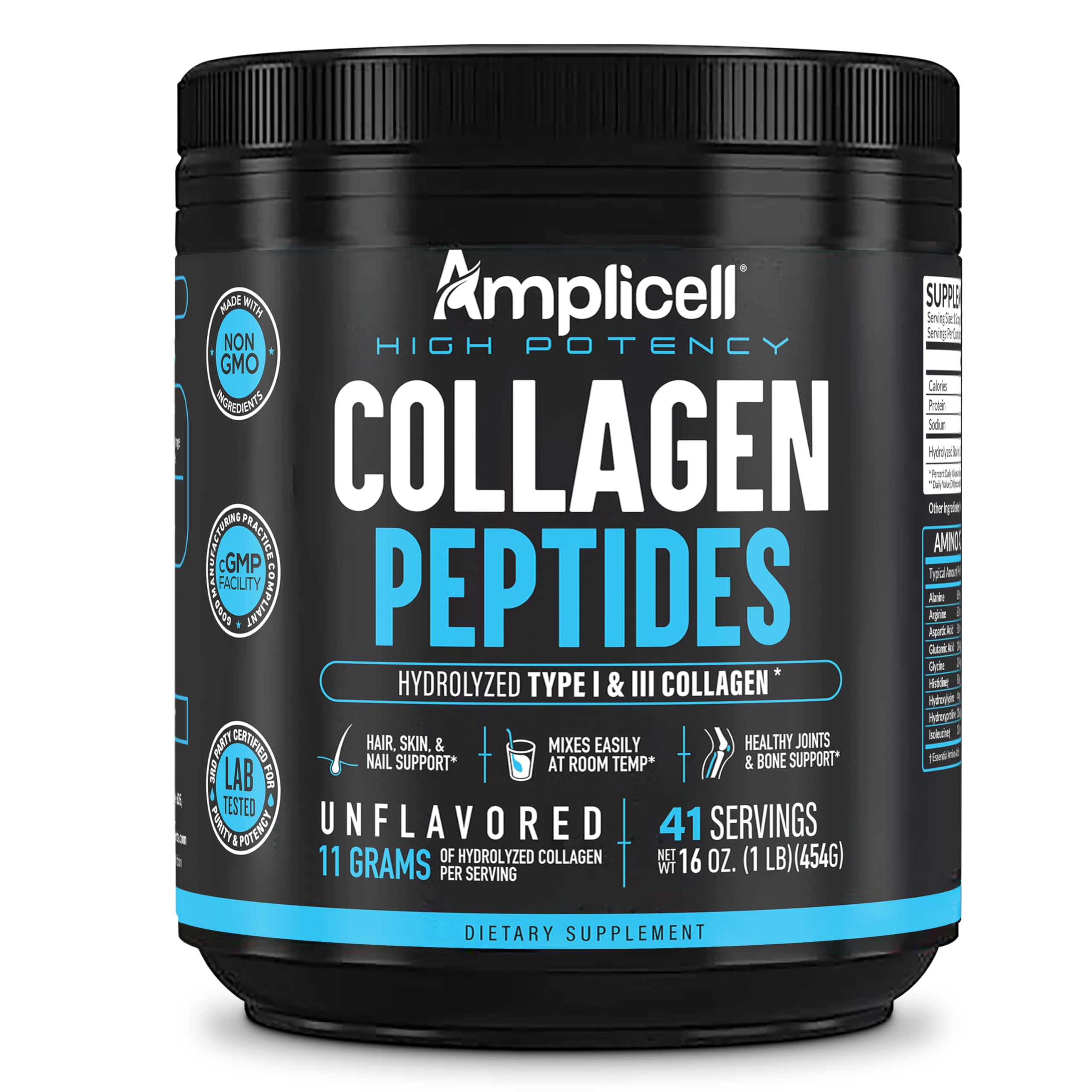 AMPLICELL Multi Collagen Peptides Powder for Men & Women, 41 Servings