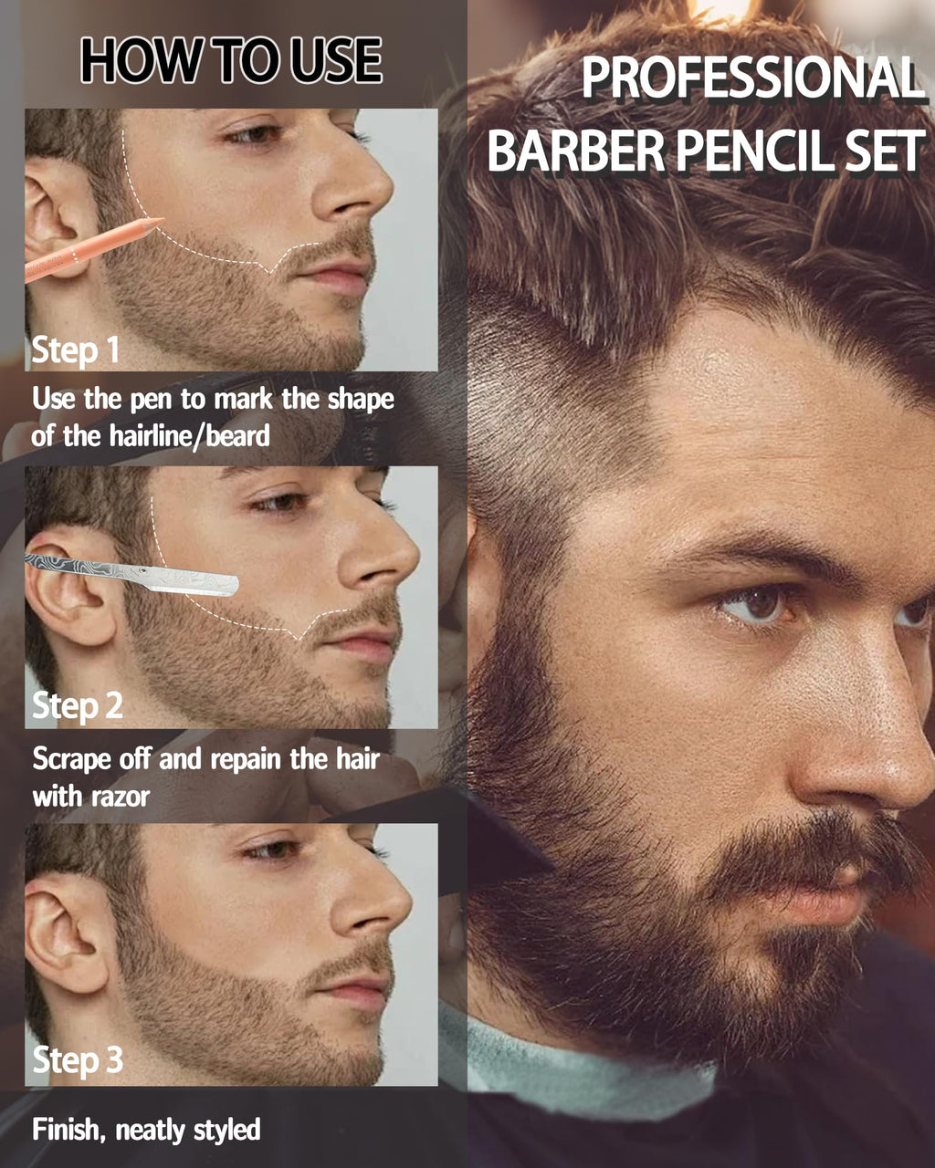 12 Pcs Barber Pencil for Lineup, White Magic Smudge-Proof Beard Pen Hairline Pencils Barber Chalk Set with Sharpener, Edge Hair Design Hairline Outliner Pencil & Beard Shaping Guide Pen for Men Makeup