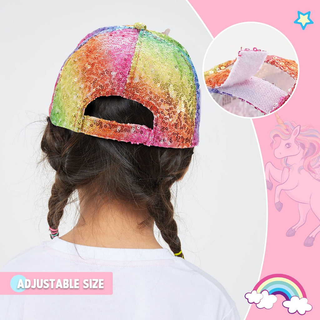 WAWSAM Girls Baseball Cap Kids Hat Unicorn Sequin Baseball Cap Adjustable Toddler Girls Hat Sparkly Summer Sun Hat for Girls Age 3-8 (UK, Age, 4 Years, 8 Years, Sequin Purple & Green)
