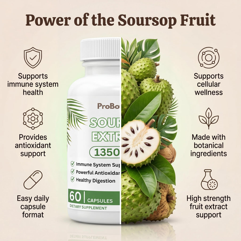 ProBotanics Organic Soursop for Cell Support & Regeneration | High Strength 450mg 30:1 Extract Equiv. to 13500mg Extract Per Serving | Powerful Antioxidant and Immune Support - 60 Capsules