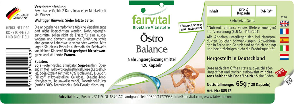 Fairvital Östro Balance - Support for Menopause - 120 Capsules - High Dose - Soy Isoflavones + Vitamin E