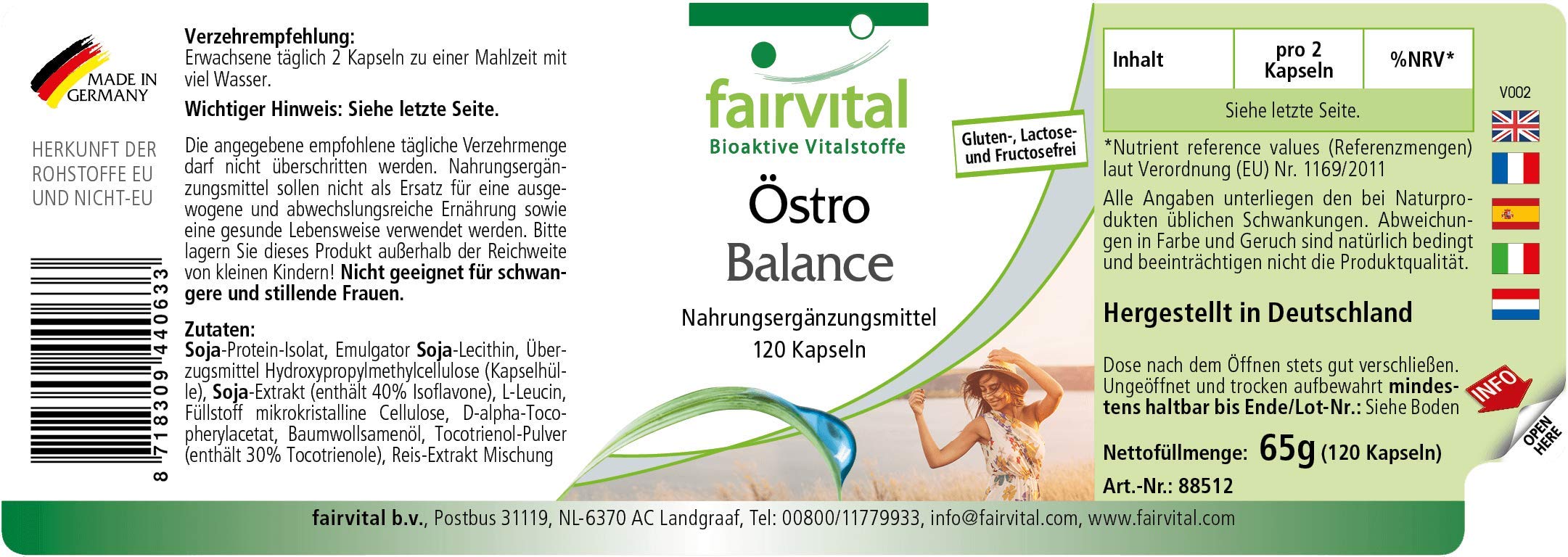 Fairvital Östro Balance - Support for Menopause - 120 Capsules - High Dose - Soy Isoflavones + Vitamin E