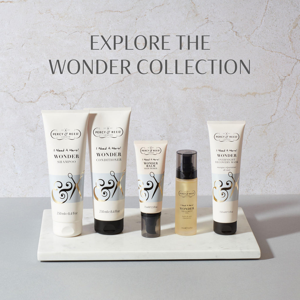 Percy & Reed Wonder Balm Hair Primer 75ml, Anti Frizz Hair Products, 72 Hour Humidity Control, Tames Flyaways, Conceals Split Ends, Boosts Shine, Silicone Free, Glossy Finish, I Need A Hero Collection