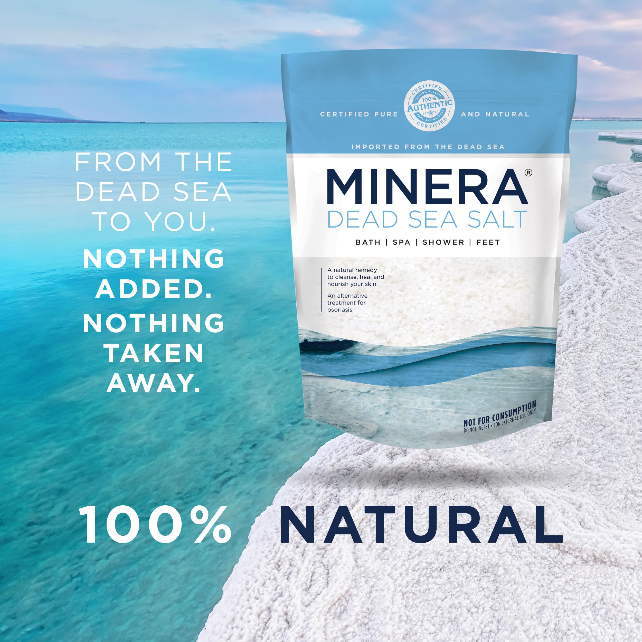 Minera Fine Grain Dead Sea Salt for Bath & Soaking – 19 lbs, Fast-Dissolving, 100% Pure & Natural, Unscented, Skin-Nourishing Bulk Sea Salt