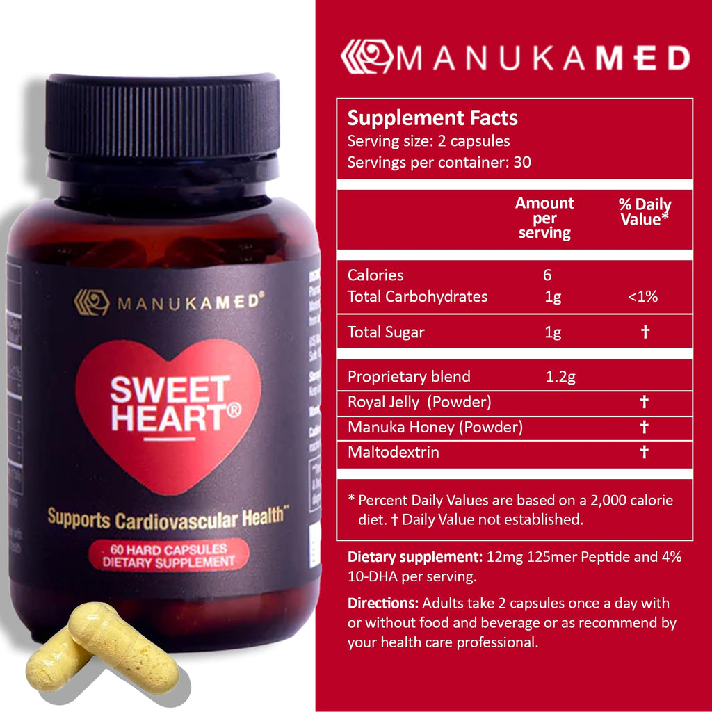 Sweetheart Natural Cholesterol Support Supplement - Manuka Honey Modified Royal Jelly Peptides - 60 Capsules, New Zealand Manuka Honey