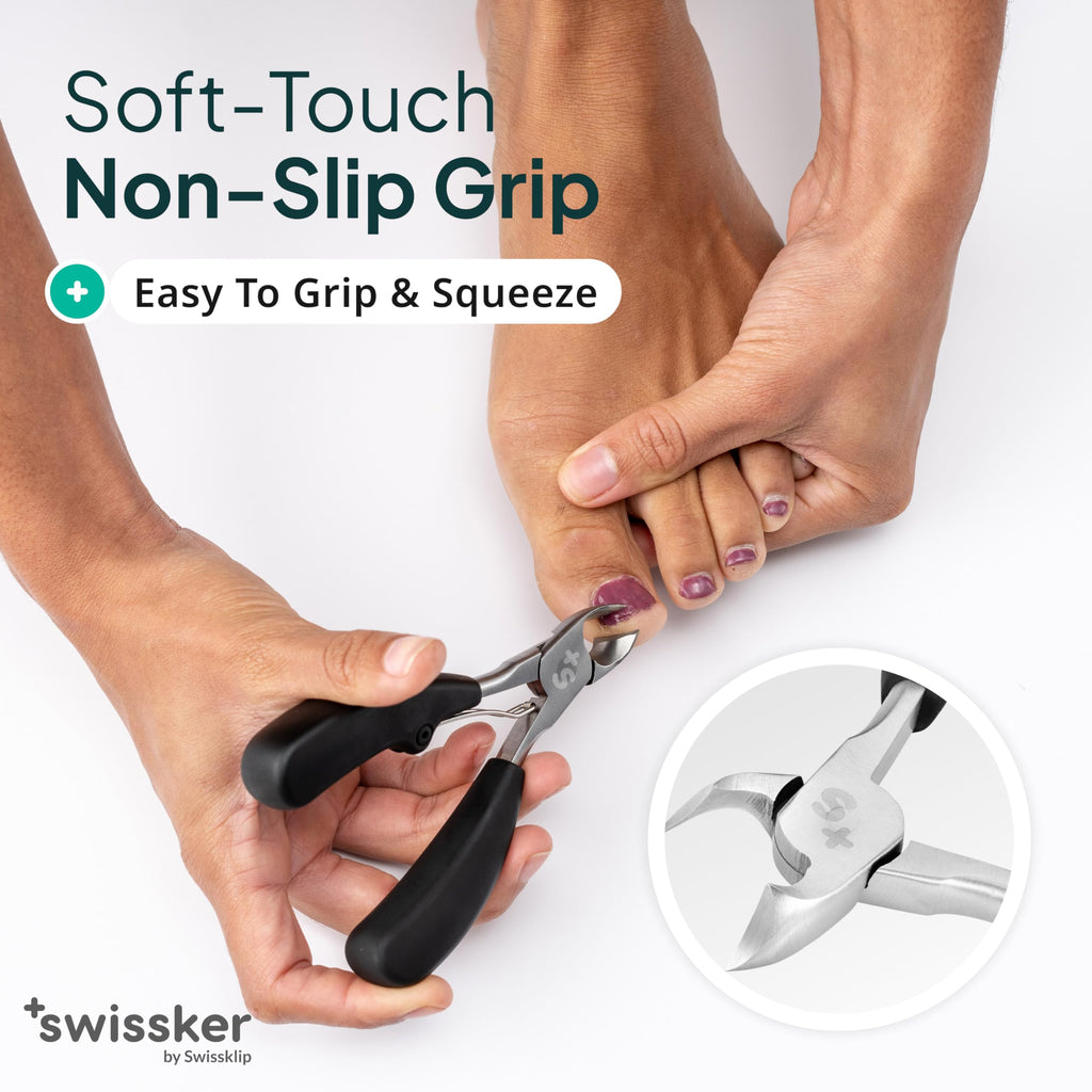 Swissker by Swissklip Heavy Duty Toenail Clippers for Men and Women – Professional Ergonomic Large Toe Nail Cutter & Trimmer for Thick Nails Seniors, Long Handle Ingrown Toe Nail Clipper