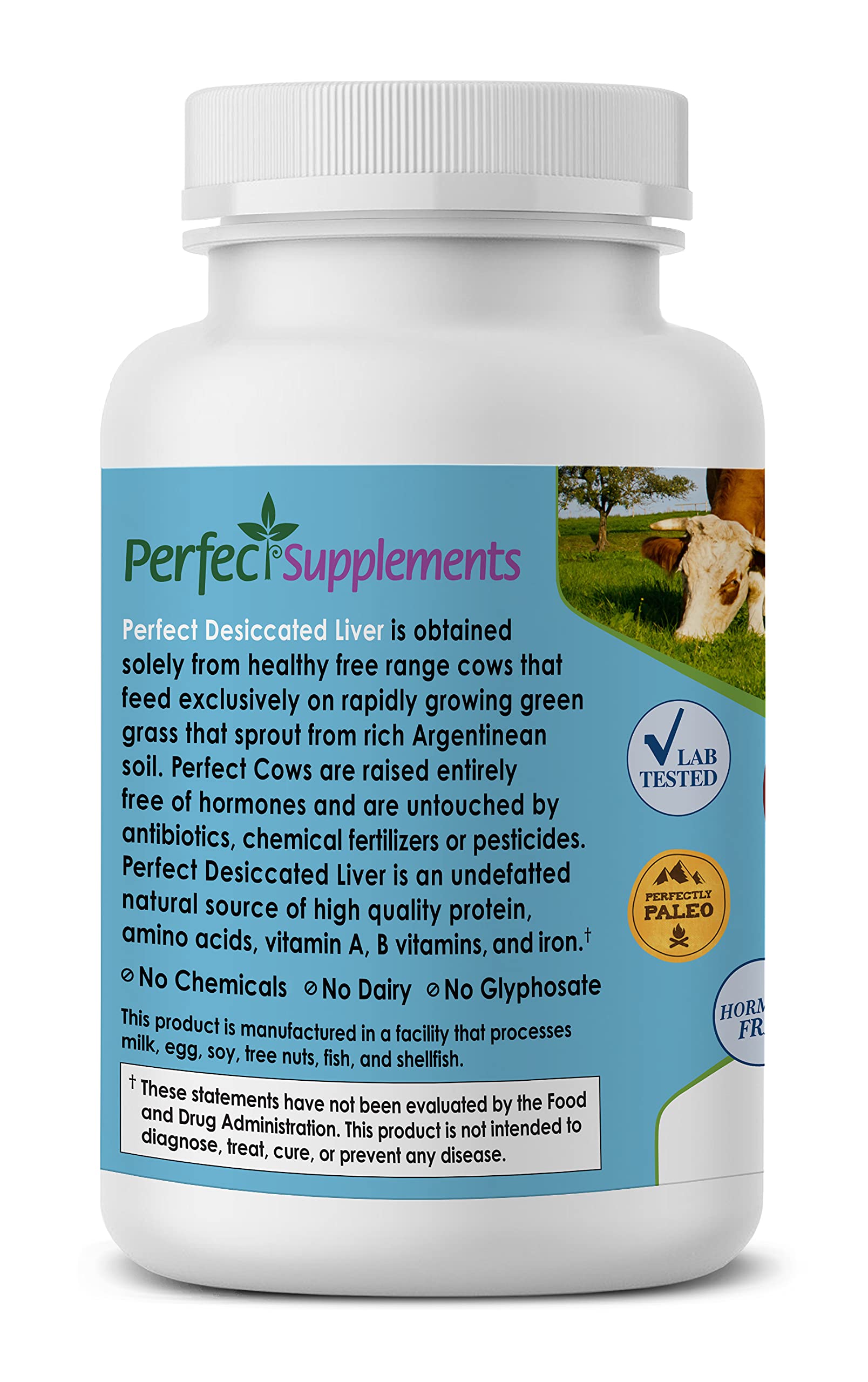 Perfect Supplements – Desiccated Beef Liver Capsules Grass Fed Supplement -Natural Source of Protein, Iron, Vitamins A & B- Boosts Energy and Immunity - No Chemicals No Dairy and Hormone Free