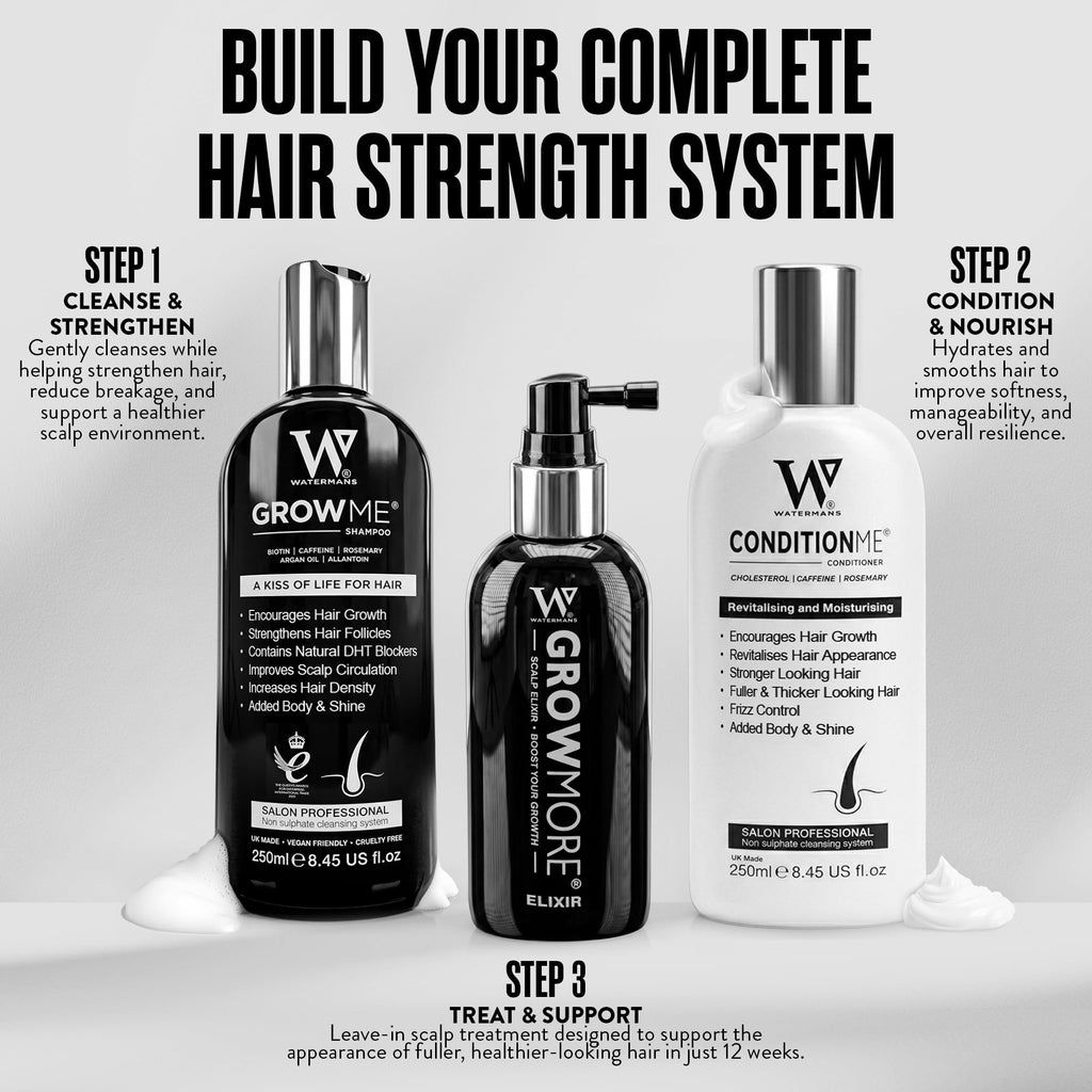 Watermans Grow Me Organic Hair Growth Shampoo for Men & Women – Strengthening & Moisturizing with Biotin, Rosemary, Caffeine & Argan Oil for Fuller, Thicker-Looking Hair (8.45 fl oz)