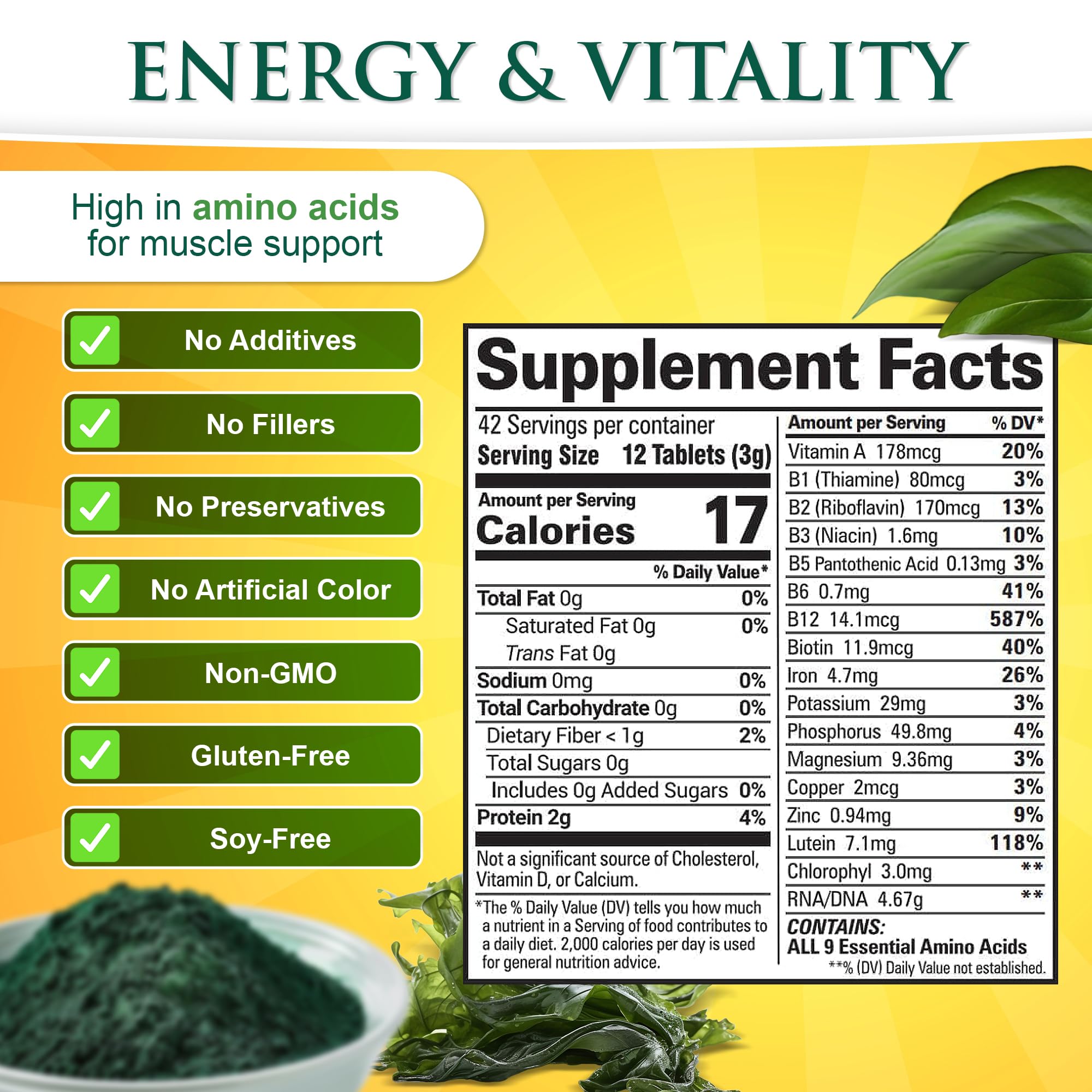 Sunlit Best Chlorella Spirulina Tablets - Organic USDA, Premium Spirulina and Chlorella Tablets 1000 Count - Sun Chlorella Pure Natural Superfood with Algae, Enzymes Chlorophyll & Vegan Protein