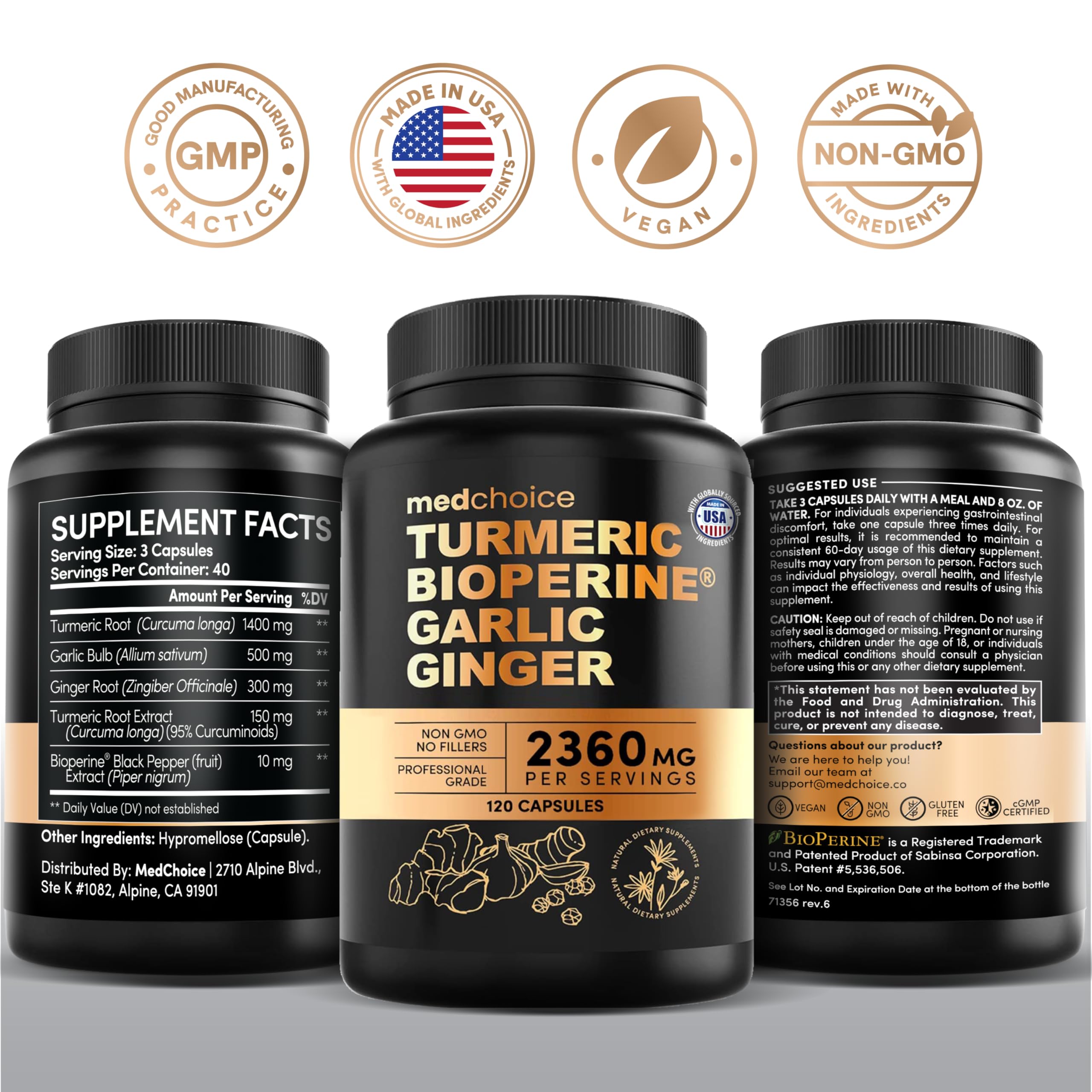 4-in-1 Turmeric Joint Support Supplements with Garlic and BioPerine - 2360 mg High Potency Herbal Blend for Mobility, Everyday Flexibility, Digestive Comfort, Active Aging Support (120ct, Pack of 4)