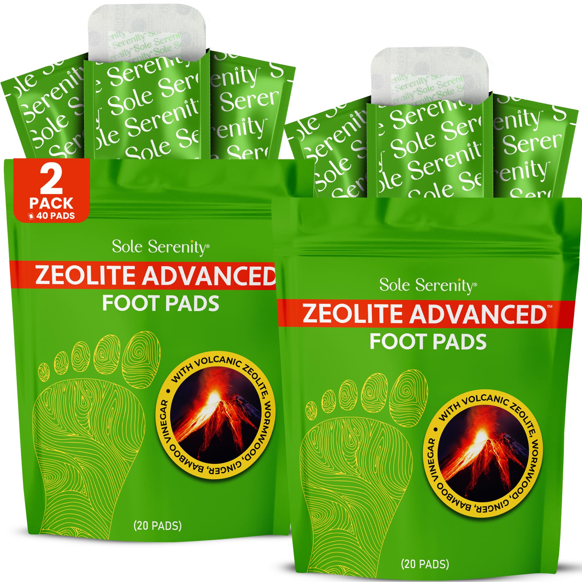 Sole Serenity Foot Pads - Zeolite Mineral, Ginger Root, Wormwood, Bamboo Vinegar, Foot Spa for Achy Feet (2 Pack)