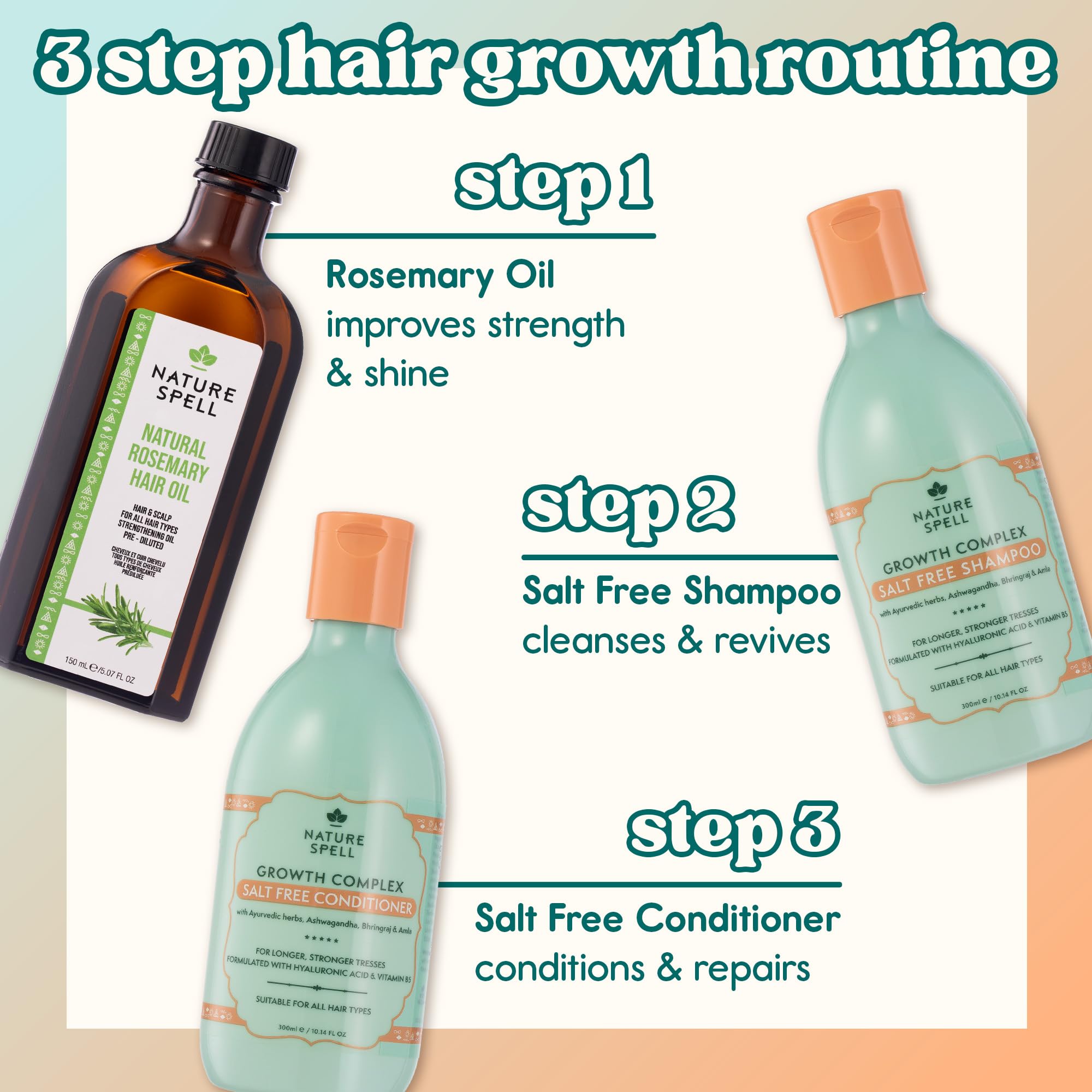 Nature Spell Hair Growth Trio, with Rosemary Oil, Shampoo & Conditioner Set