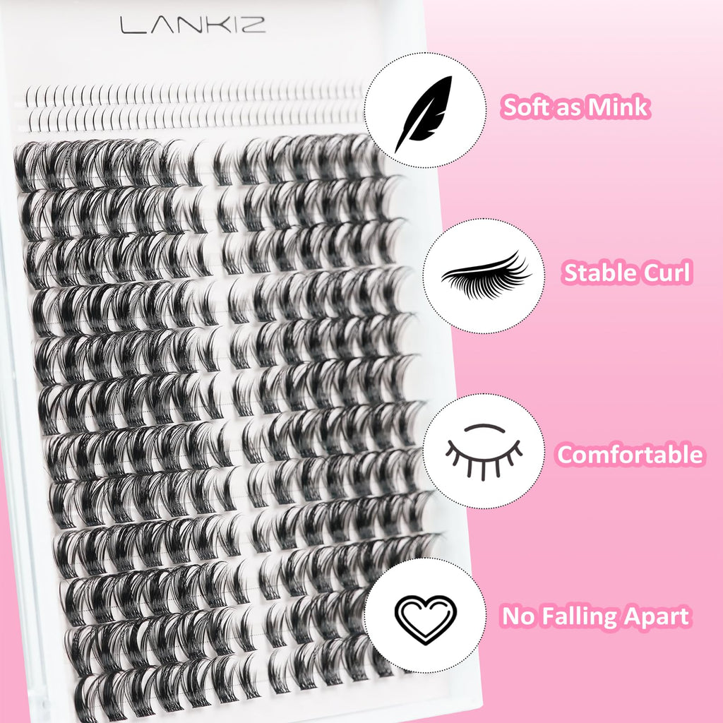LANKIZ Manga Lashes Natural Look Lash Clusters Anime Lashes False Eyelashes Individual Lashes Extensions Korean Makeup Asian Fake Eyelashes Mink Wispy Fluffy Cluster Lashes