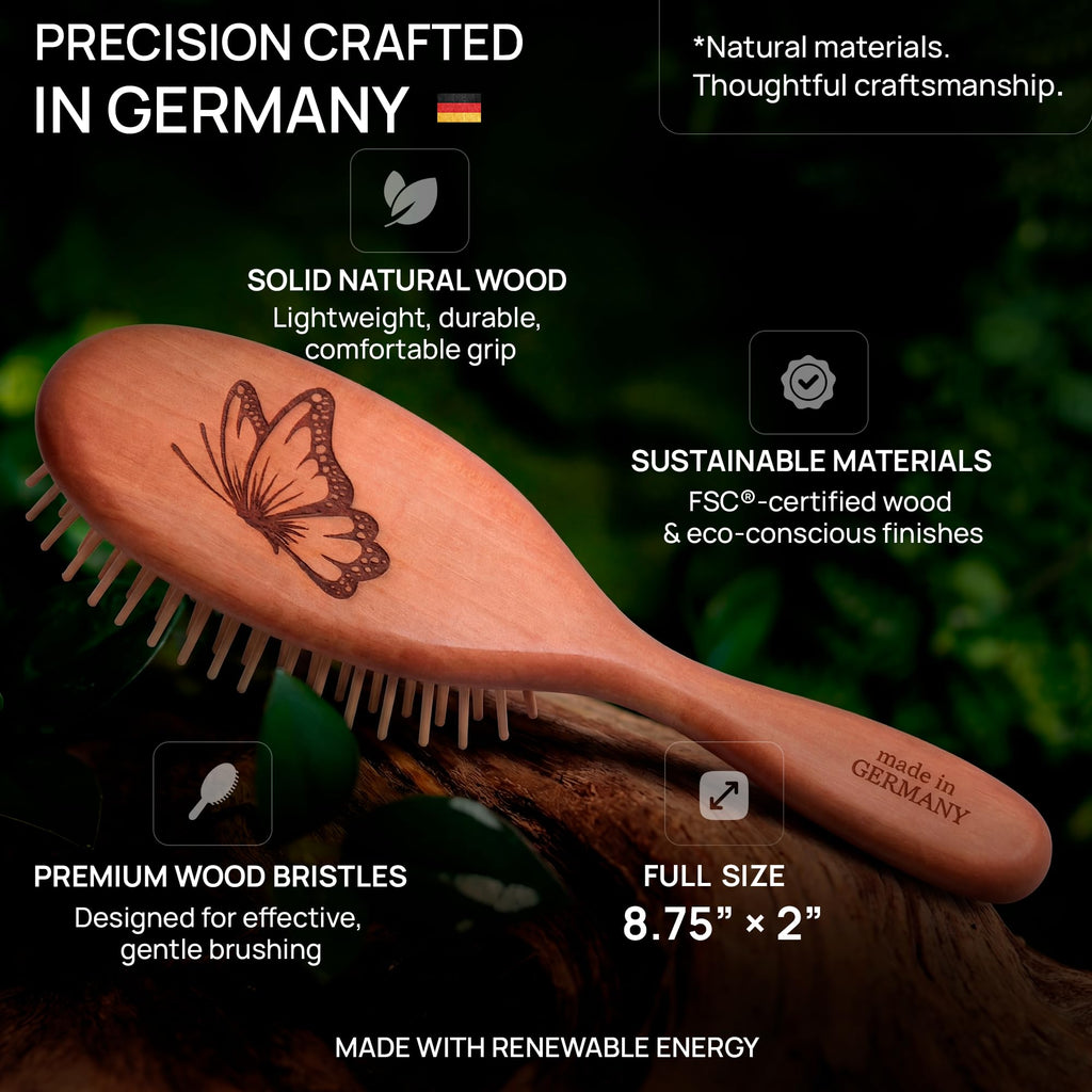 Natural Wooden Hair Brush for Women – Anti Breakage Wood Bristle Brush with Pear Wood Handle, Gentle Scalp Massage, Anti-Static, Made in Germany – Best Rated for All Hair Types